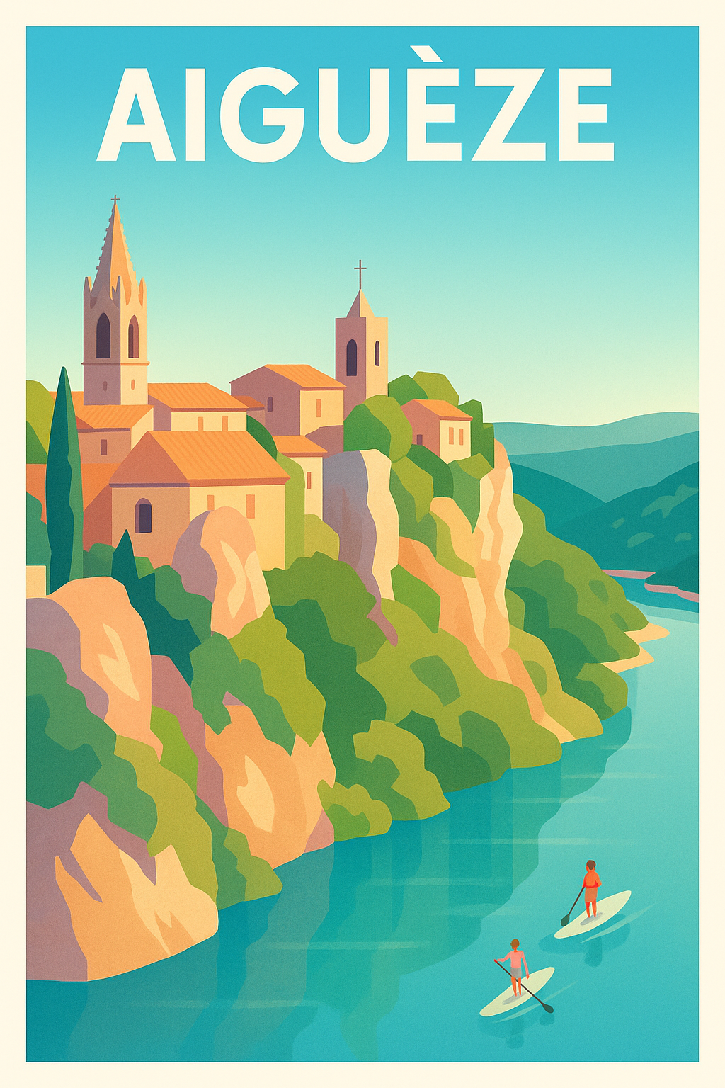 Affiche Aiguèze — Évasion sur les berges du Cher · poster d'art de Aiguèze