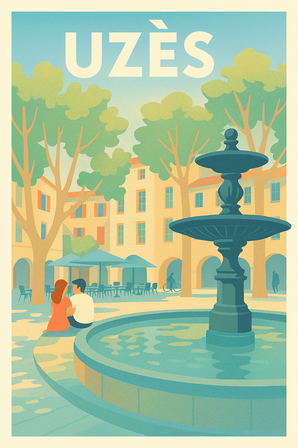 Affiche de Uzès - L'élégance paisible de la place ombragée