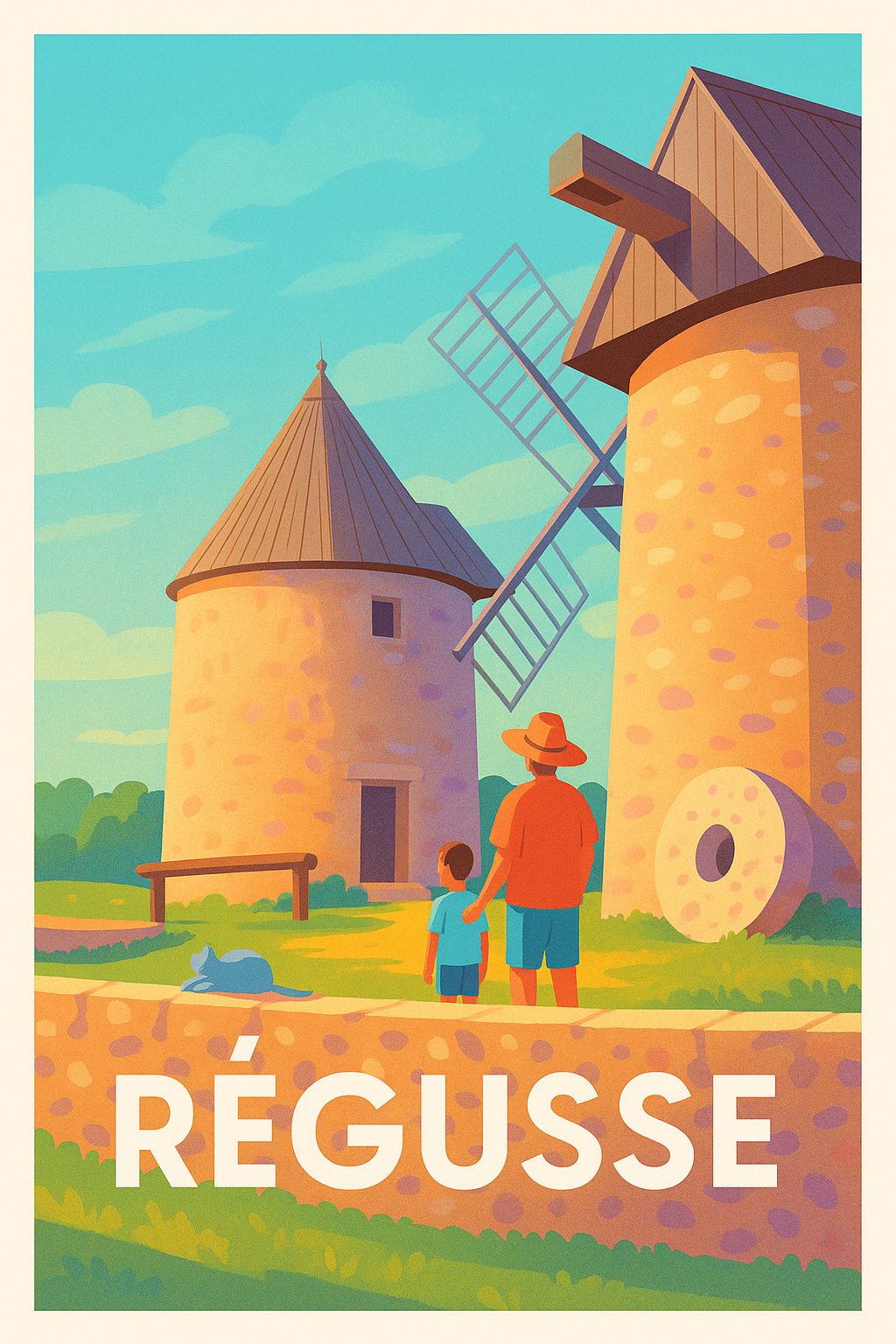 Affiche Régusse — L’authenticité des moulins provençaux · poster d'art de Régusse