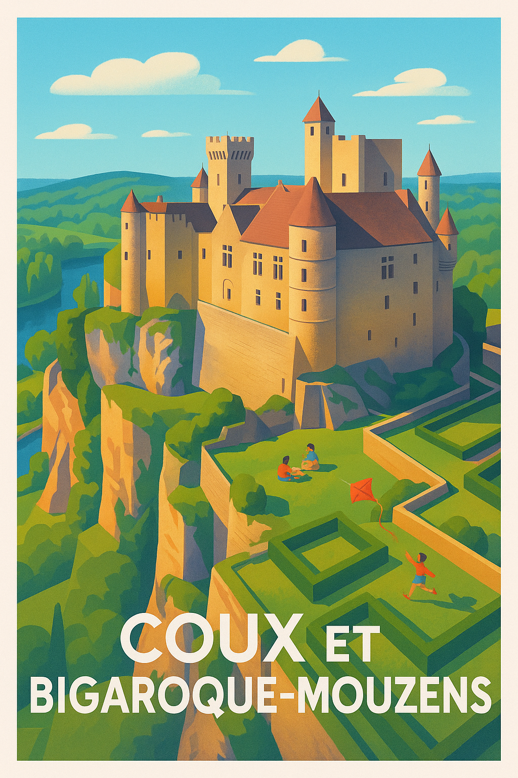 Affiche Coux et Bigaroque-Mouzens — Splendeur médiévale en pleine nature · poster d'art de Coux et Bigaroque-Mouzens