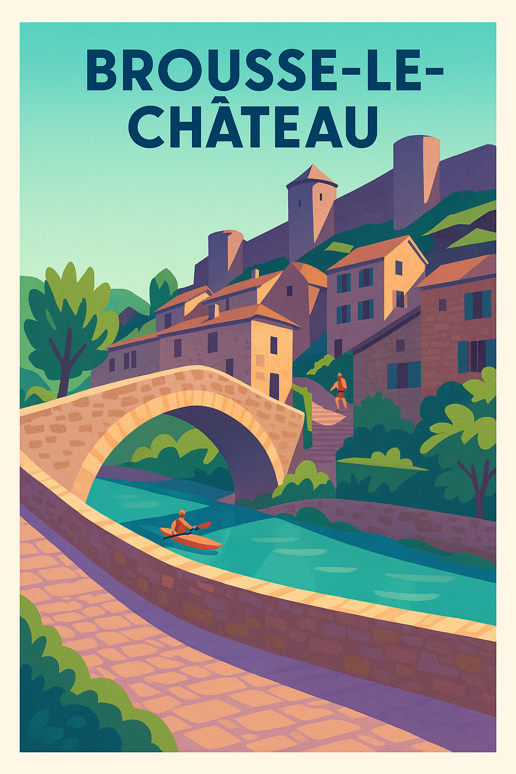Affiche Brousse-le-Château — Charme fluvial et patrimoine médiéval · poster d'art de Brousse-le-Château
