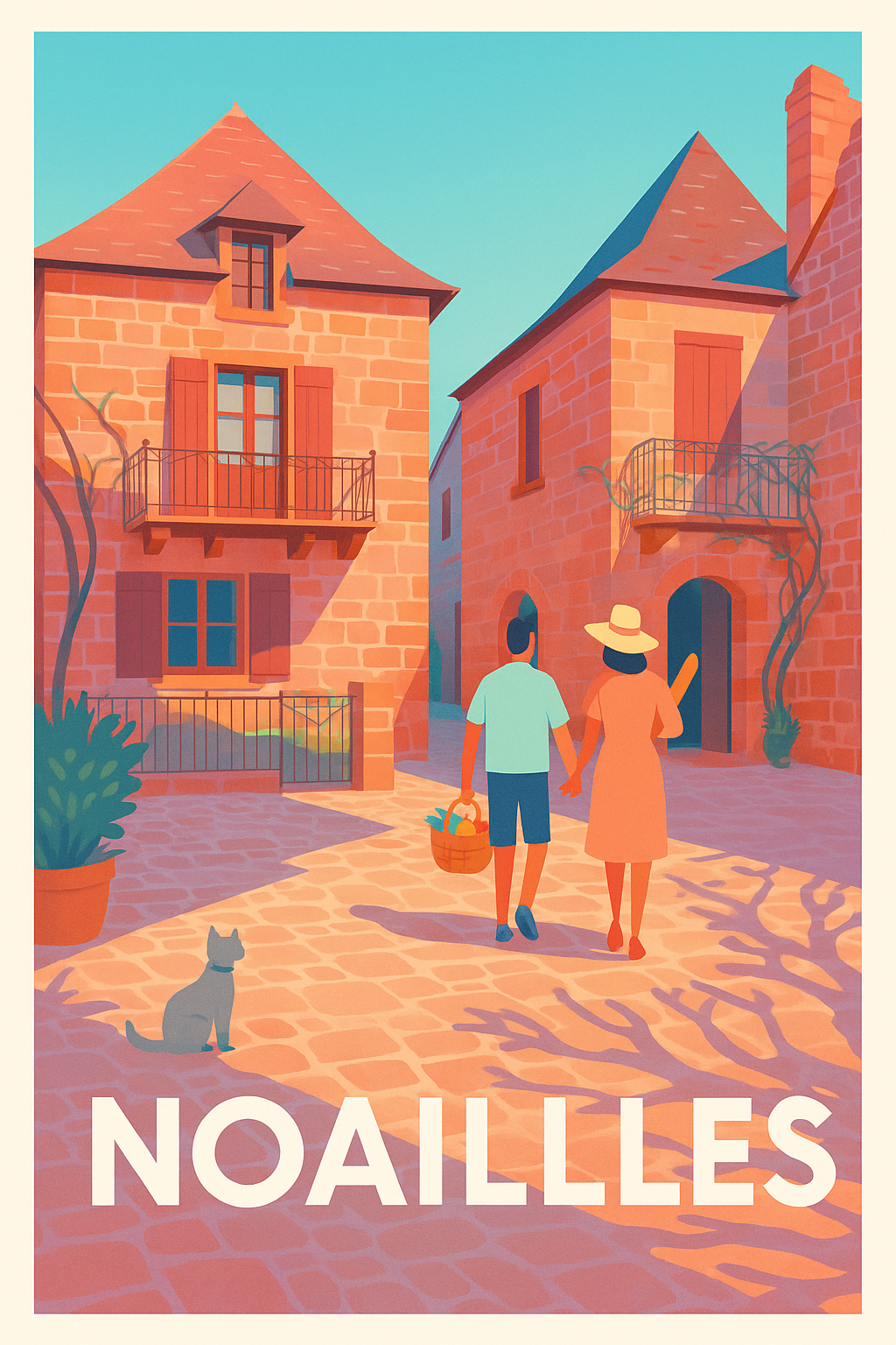 Affiche de Noailles - Promenade ensoleillée au cœur du village