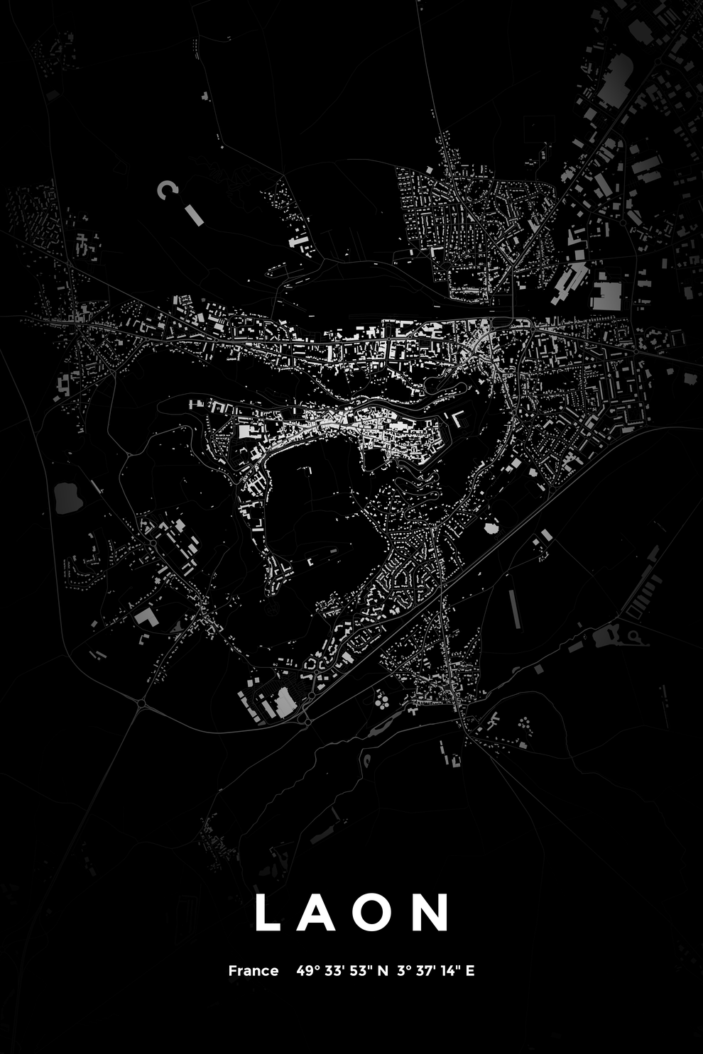 Carte de Laon nuit - Affiche personnalisée