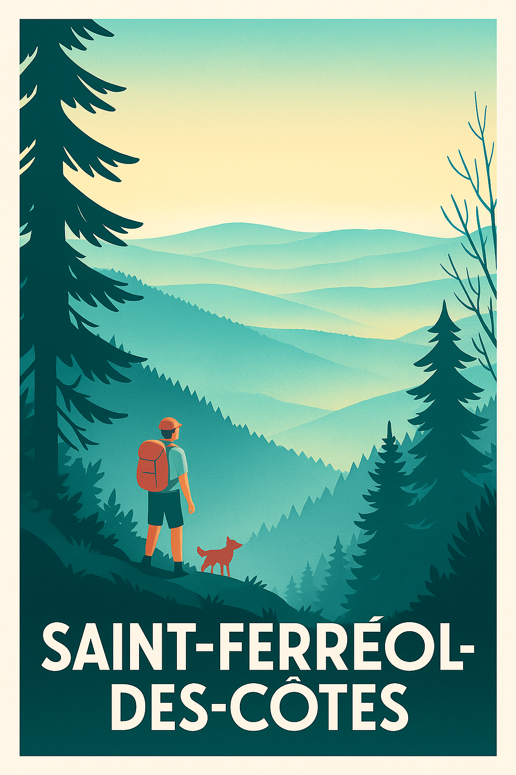 Affiche Saint-Ferréol-des-Côtes — Aventure et sérénité en pleine nature · poster d'art de Saint-Ferréol-des-Côtes