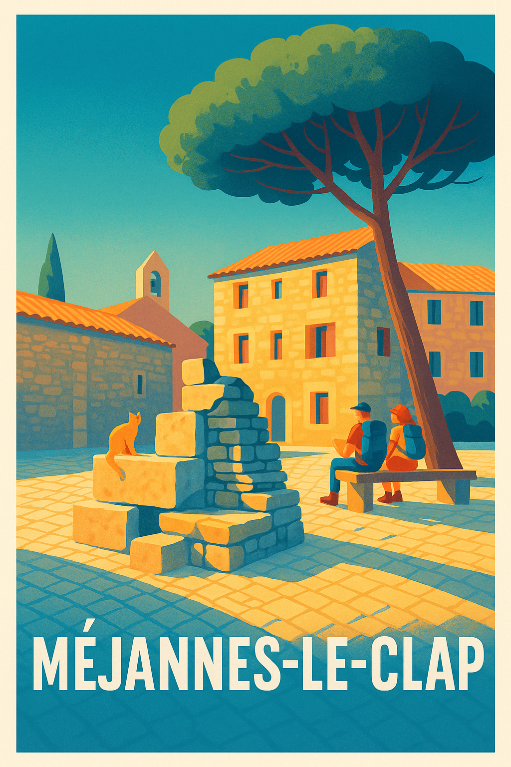 Affiche Méjannes-le-Clap — Tranquillité au cœur du village · poster d'art de Méjannes-le-Clap