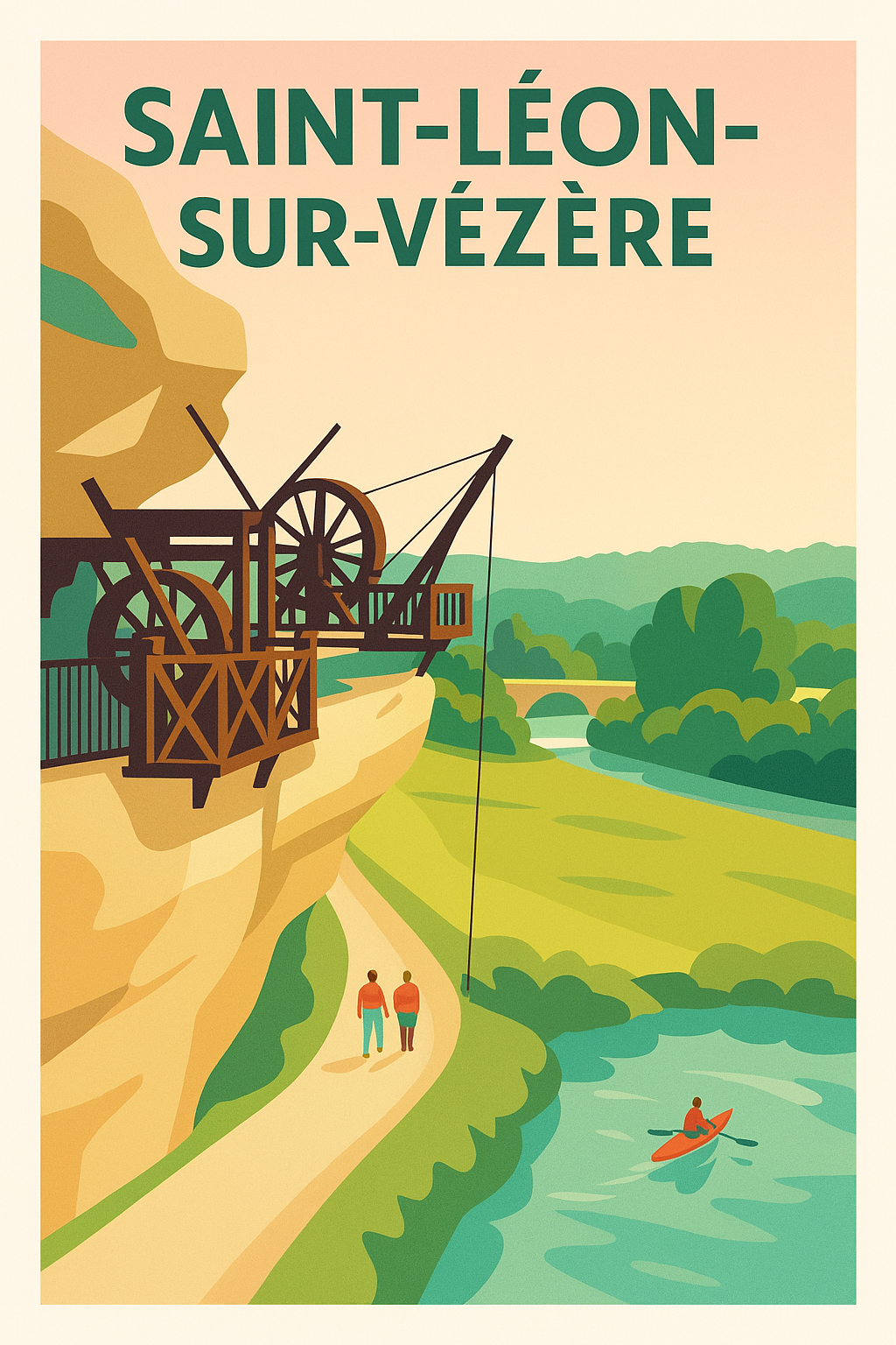 Affiche Saint-Léon-sur-Vézère — Charme et Nature au Bord de la Vallée · poster d'art de Saint-Léon-sur-Vézère