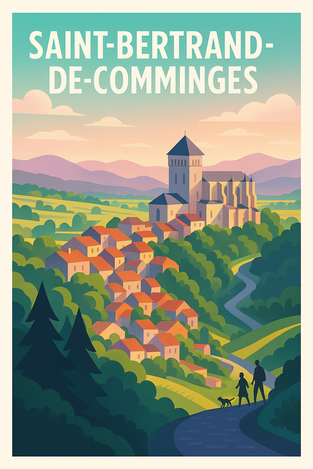 Affiche Saint-Bertrand-de-Comminges — Charme et sérénité au cœur des Pyrénées · poster d'art de Saint-Bertrand-de-Comminges