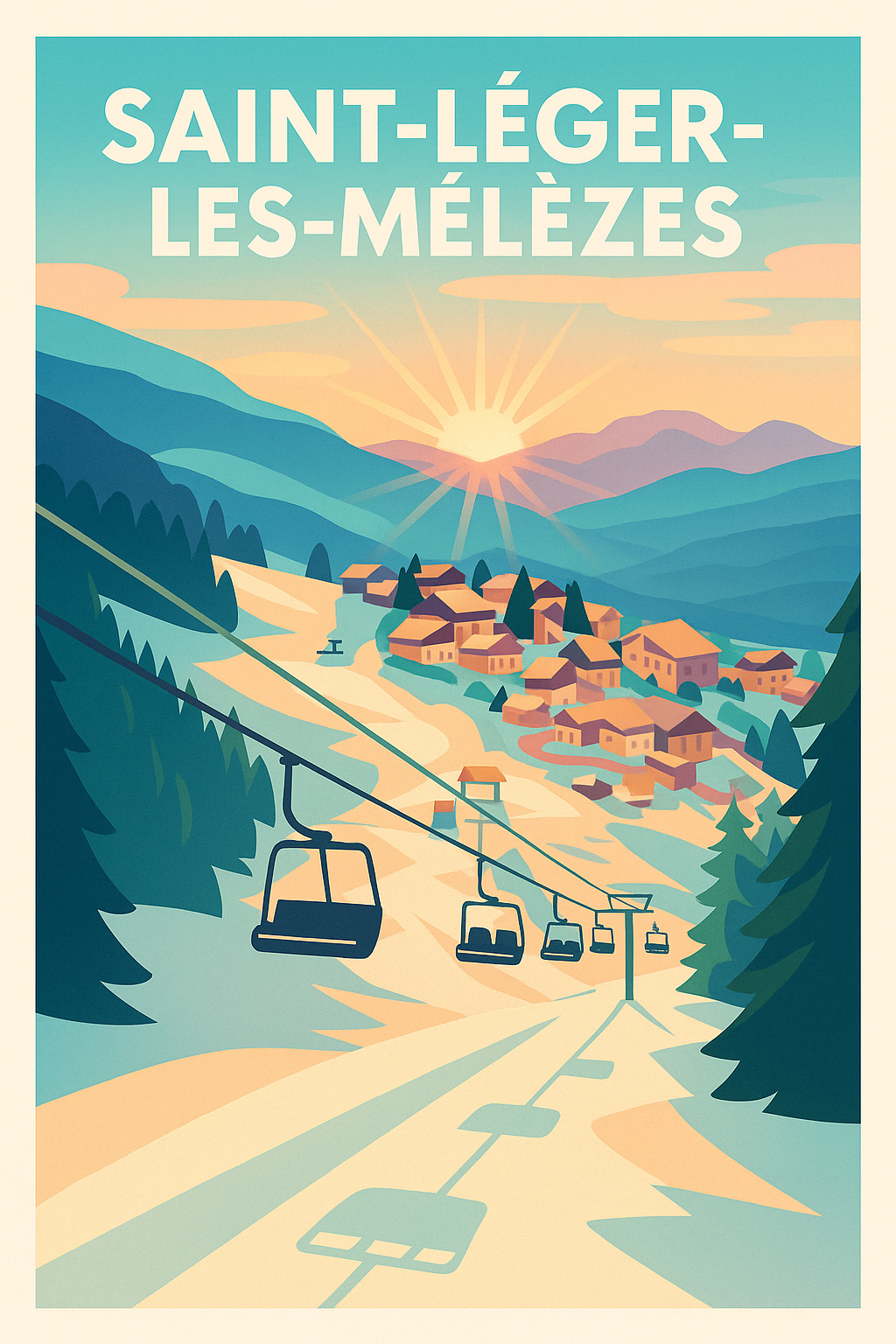 Affiche Saint-Léger-les-Mélèzes — Évasion en montagne au lever du soleil · poster d'art de Saint-Léger-les-Mélèzes