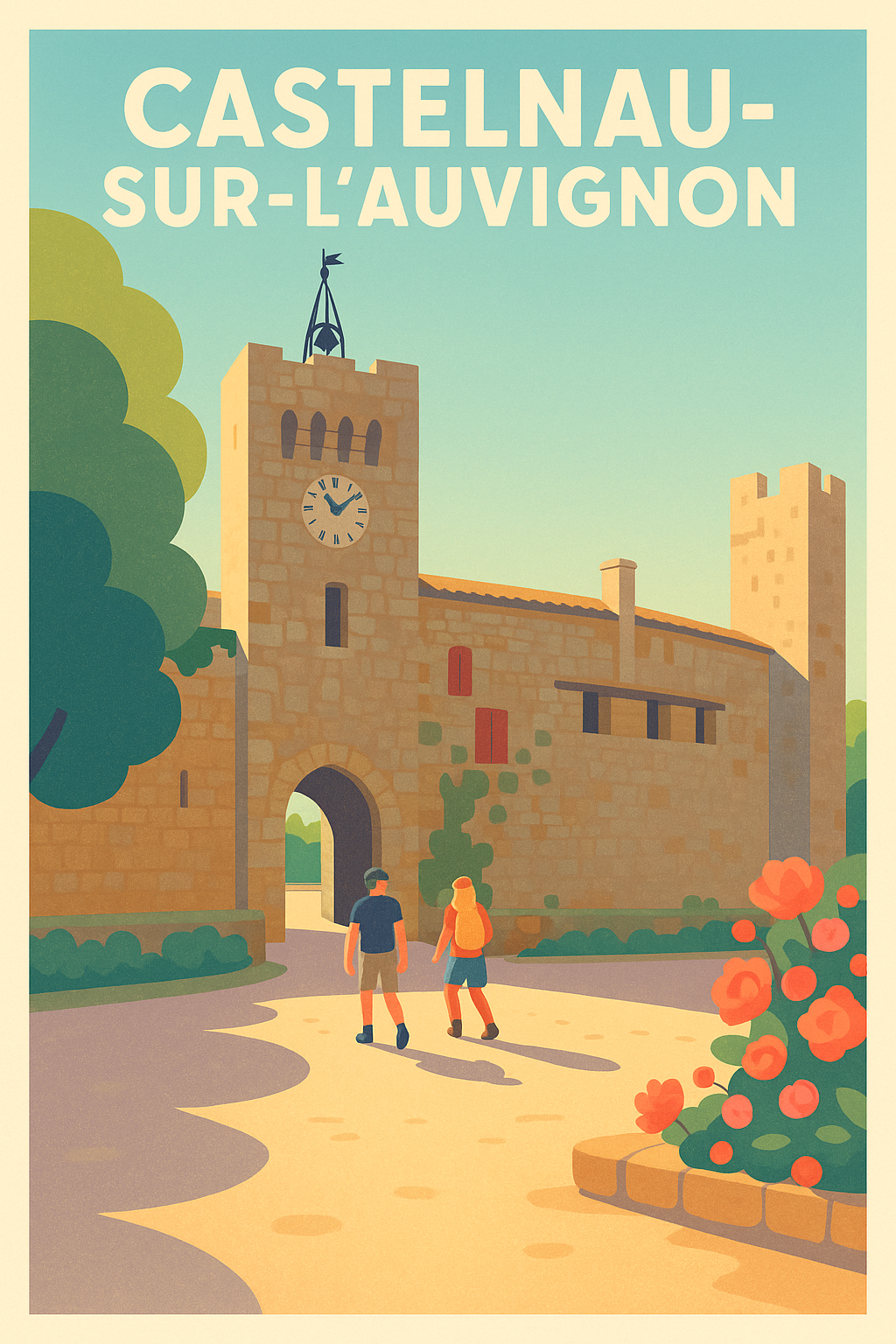 Affiche Castelnau-sur-l'Auvignon — Une escapade historique au cœur du Gers · poster d'art de Castelnau-sur-l'Auvignon