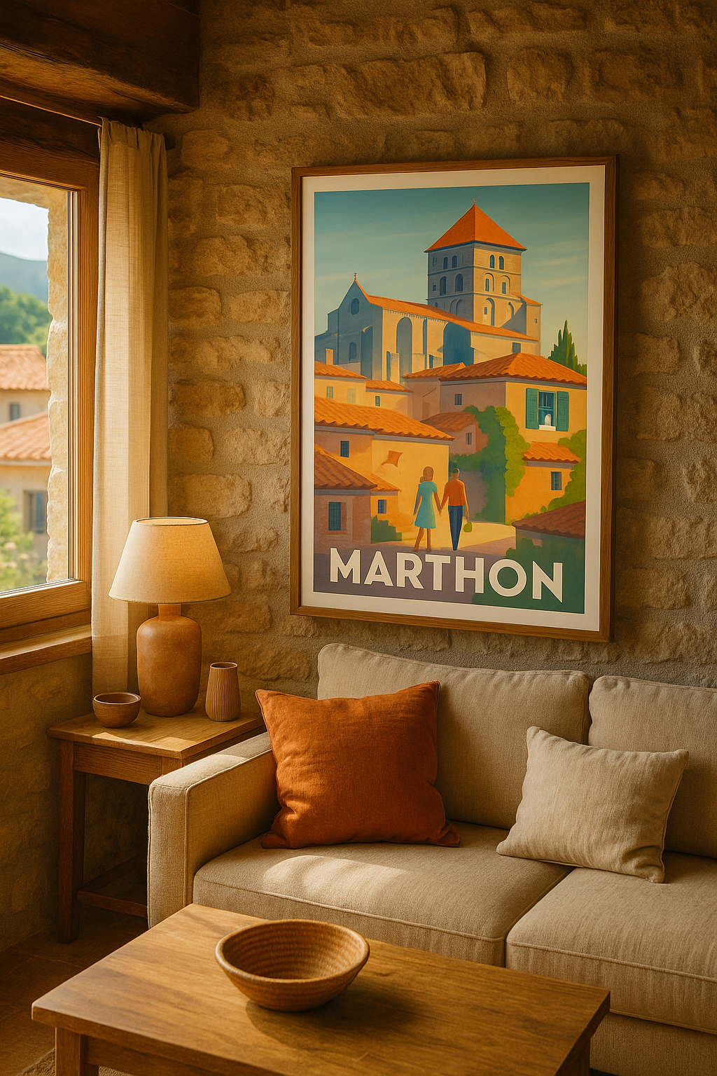 Affiche Marthon — Promenade ensoleillée au cœur du village · poster d'art de Marthon