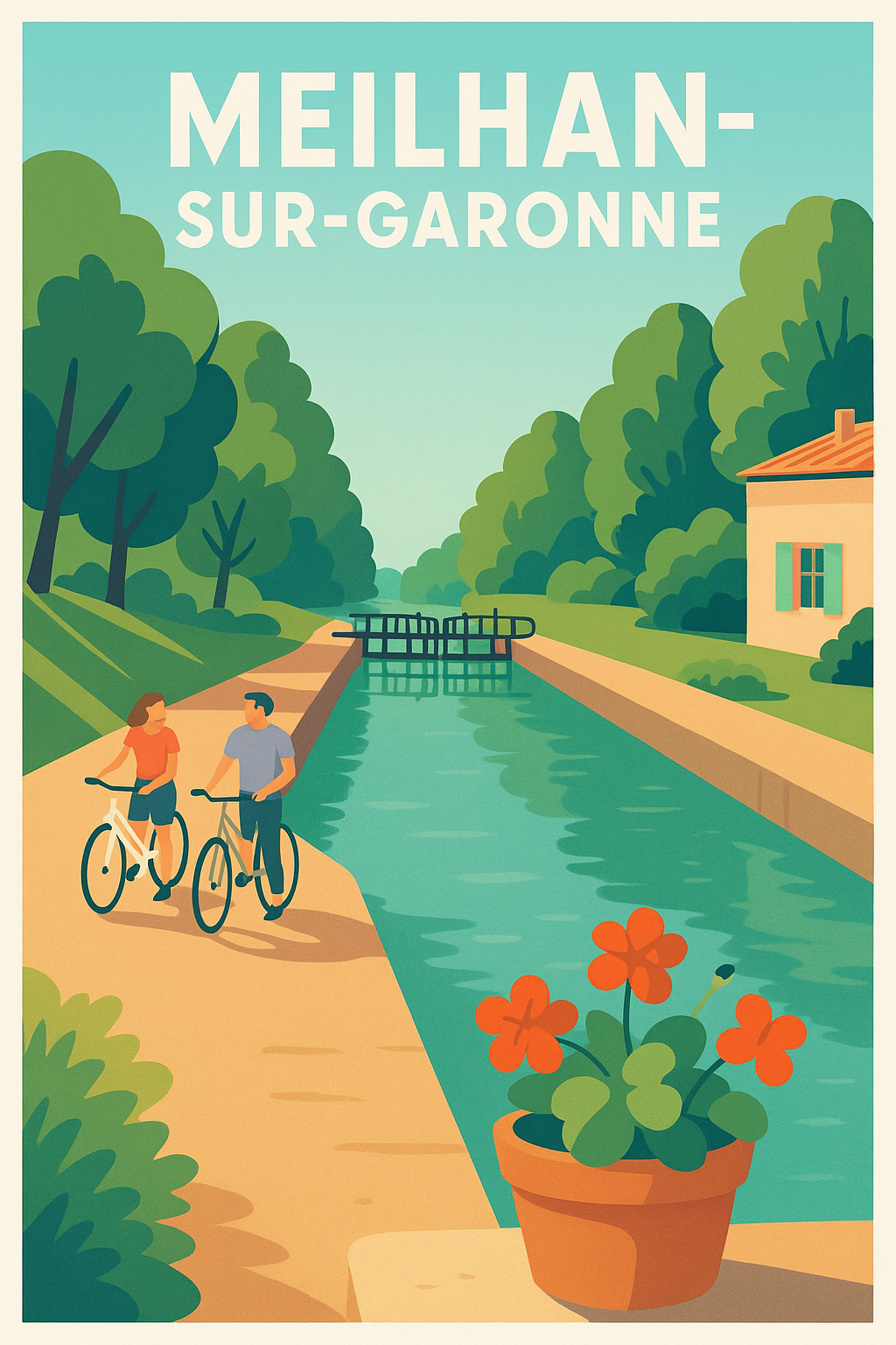 Affiche Meilhan-sur-Garonne — Promenade bucolique au fil de l'eau · poster d'art de Meilhan-sur-Garonne