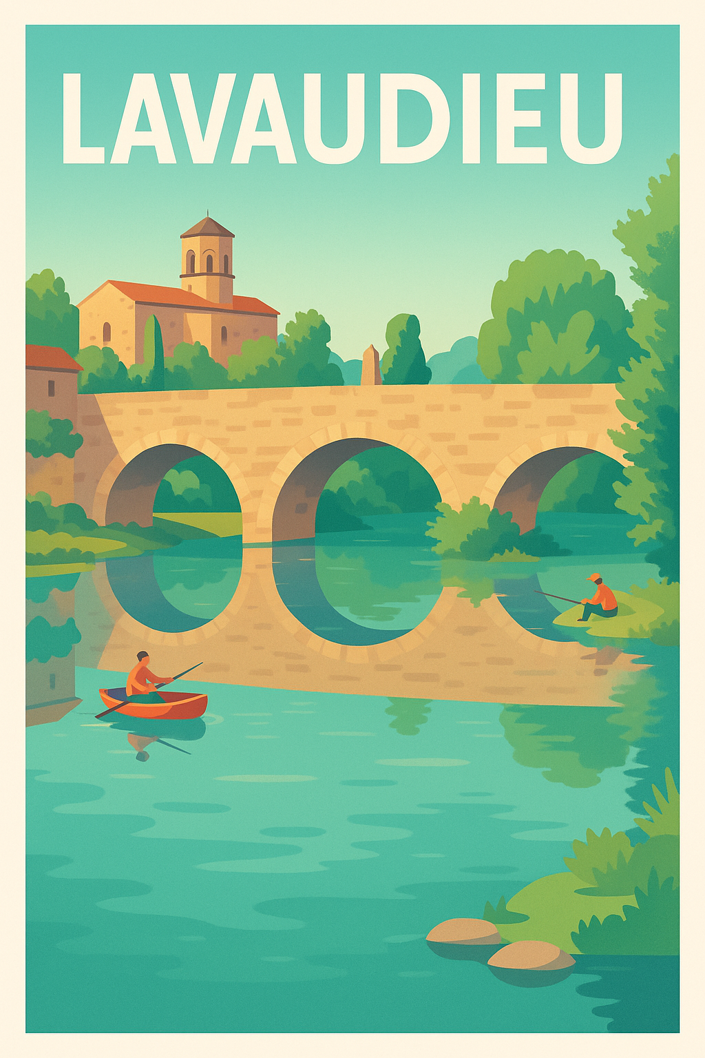 Affiche Lavaudieu — Charme et Sérénité au bord de l'eau · poster d'art de Lavaudieu