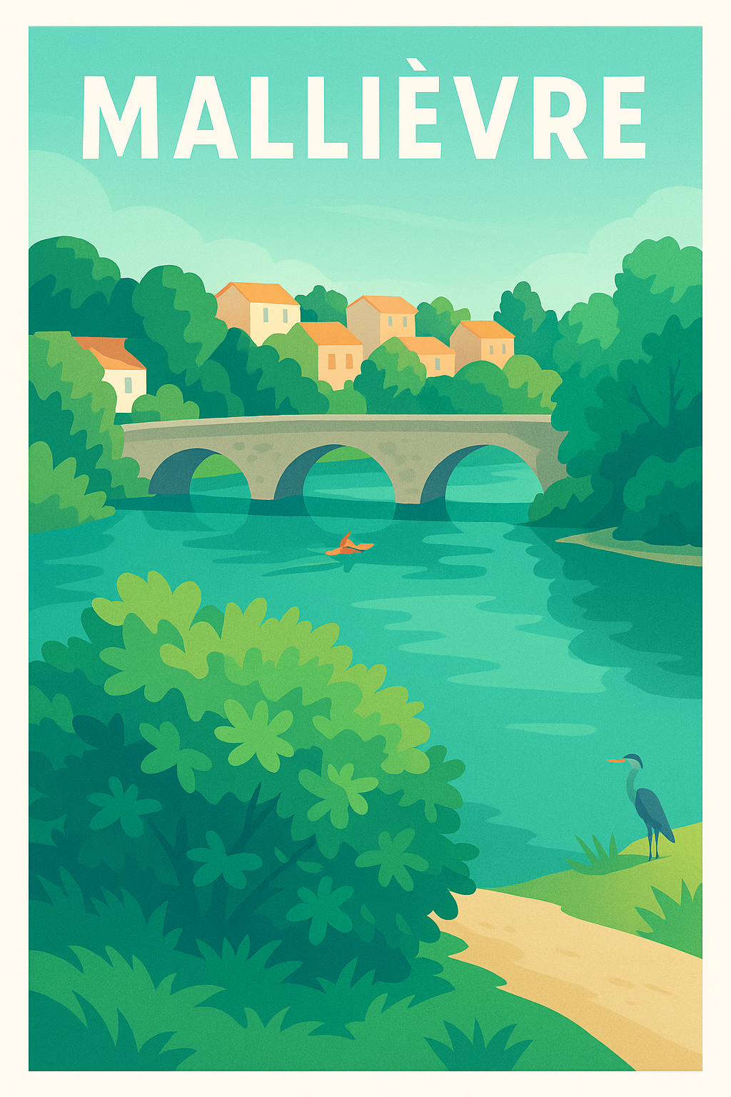 Affiche Mallièvre — La douceur d'un village en bord de rivière · poster d'art de Mallièvre
