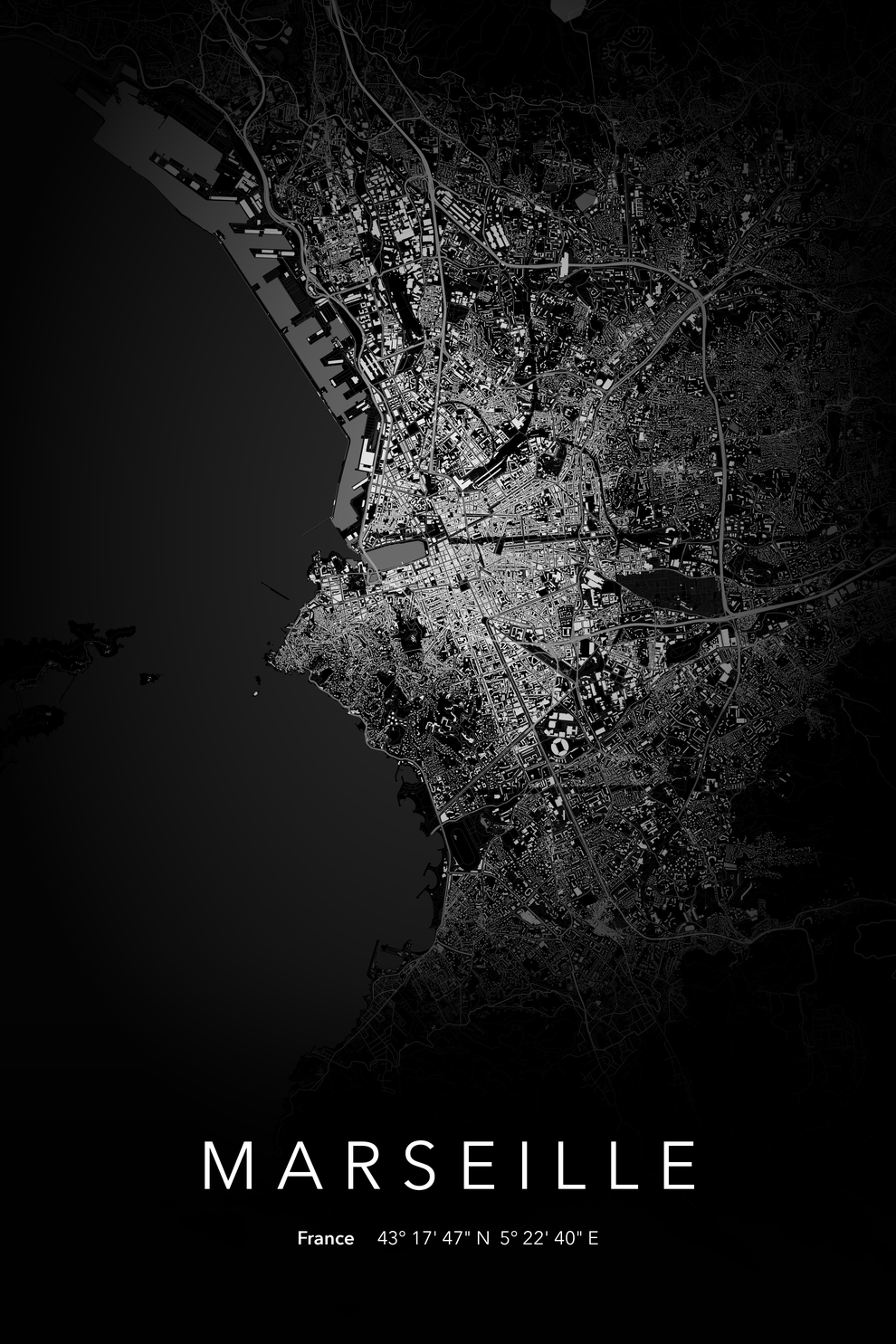 Carte de Marseille nuit - Affiche personnalisée