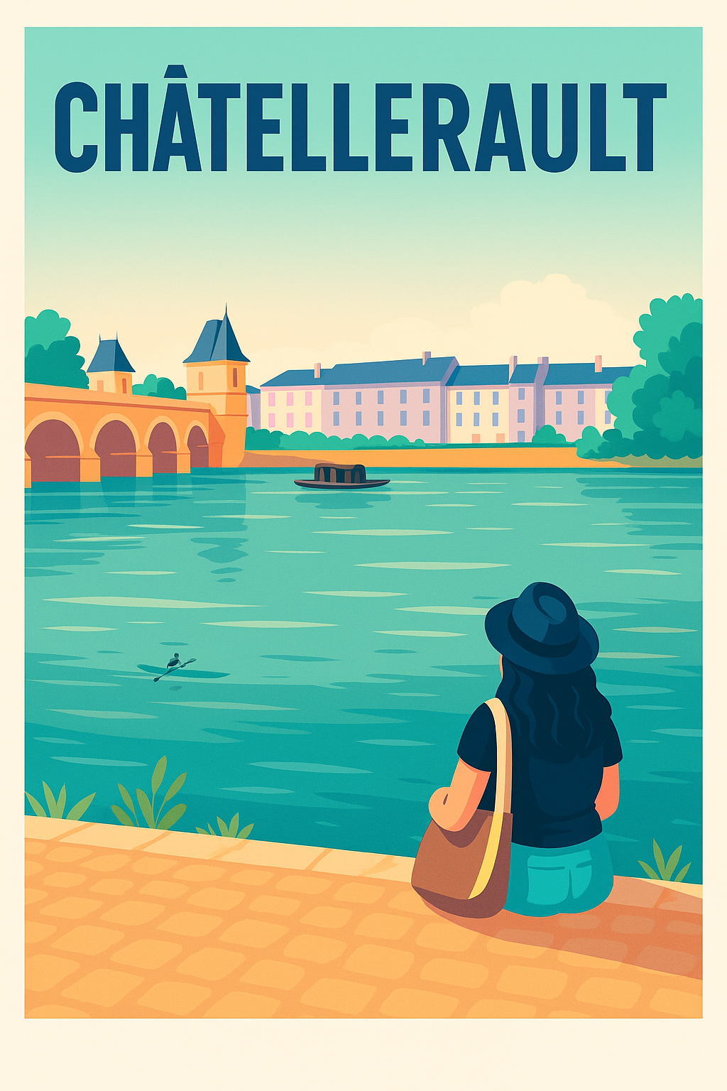 Affiche Châtellerault — Instant de quiétude au bord de la Vienne · poster d'art de Châtellerault