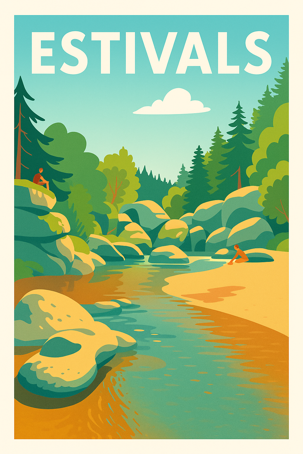 Affiche Estivals — Sérénité au bord de la rivière · poster d'art de Estivals
