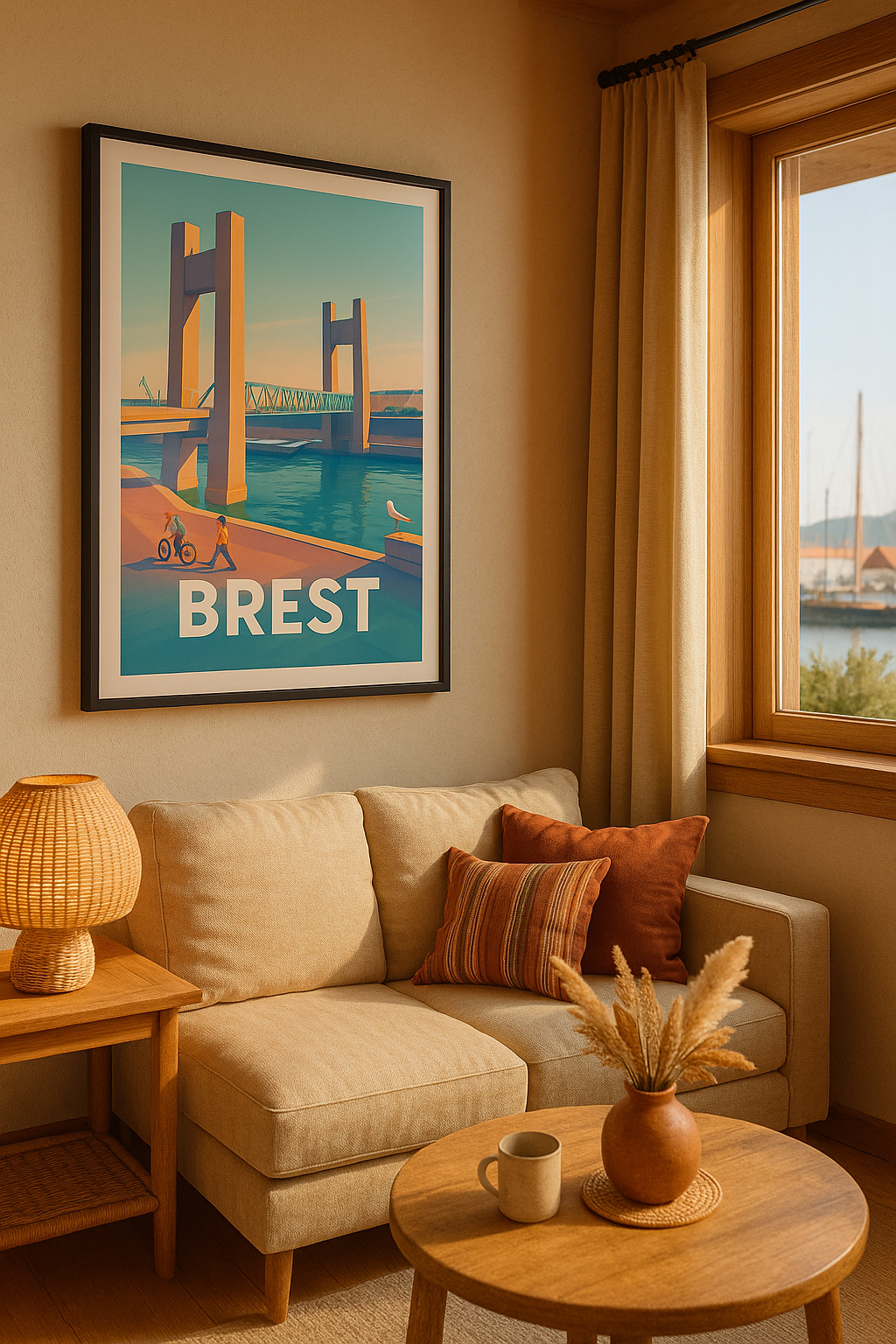 Mise en situation Affiche Brest - Le Pont de Recouvrance sous un ciel d'été