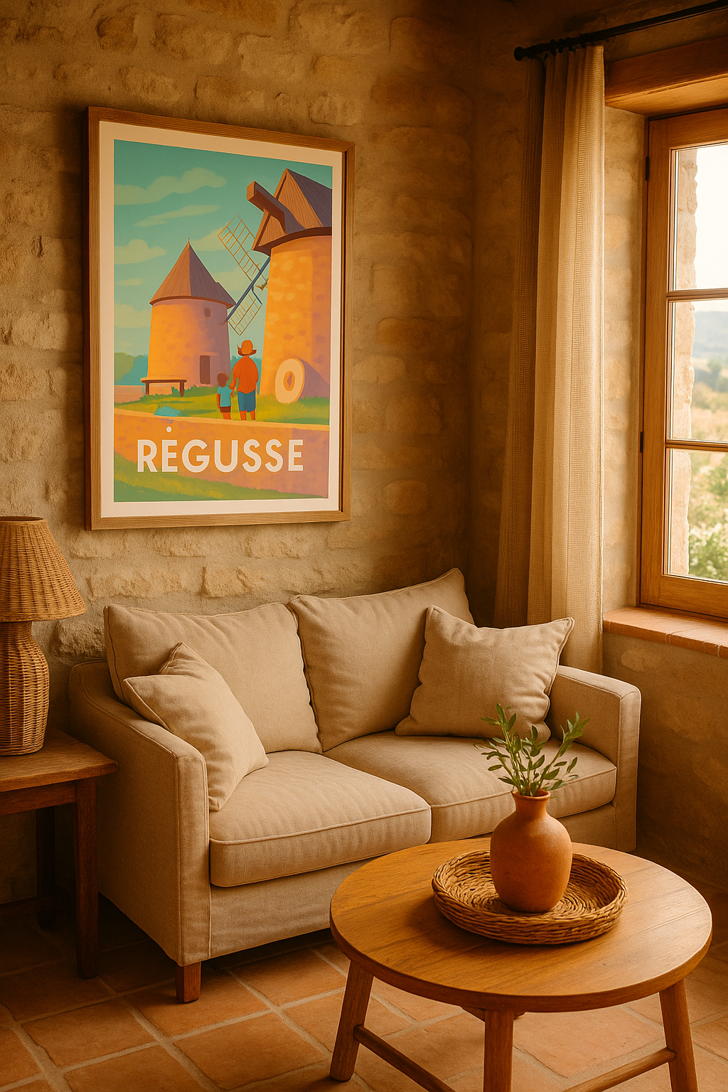 Affiche Régusse — L’authenticité des moulins provençaux · poster d'art de Régusse