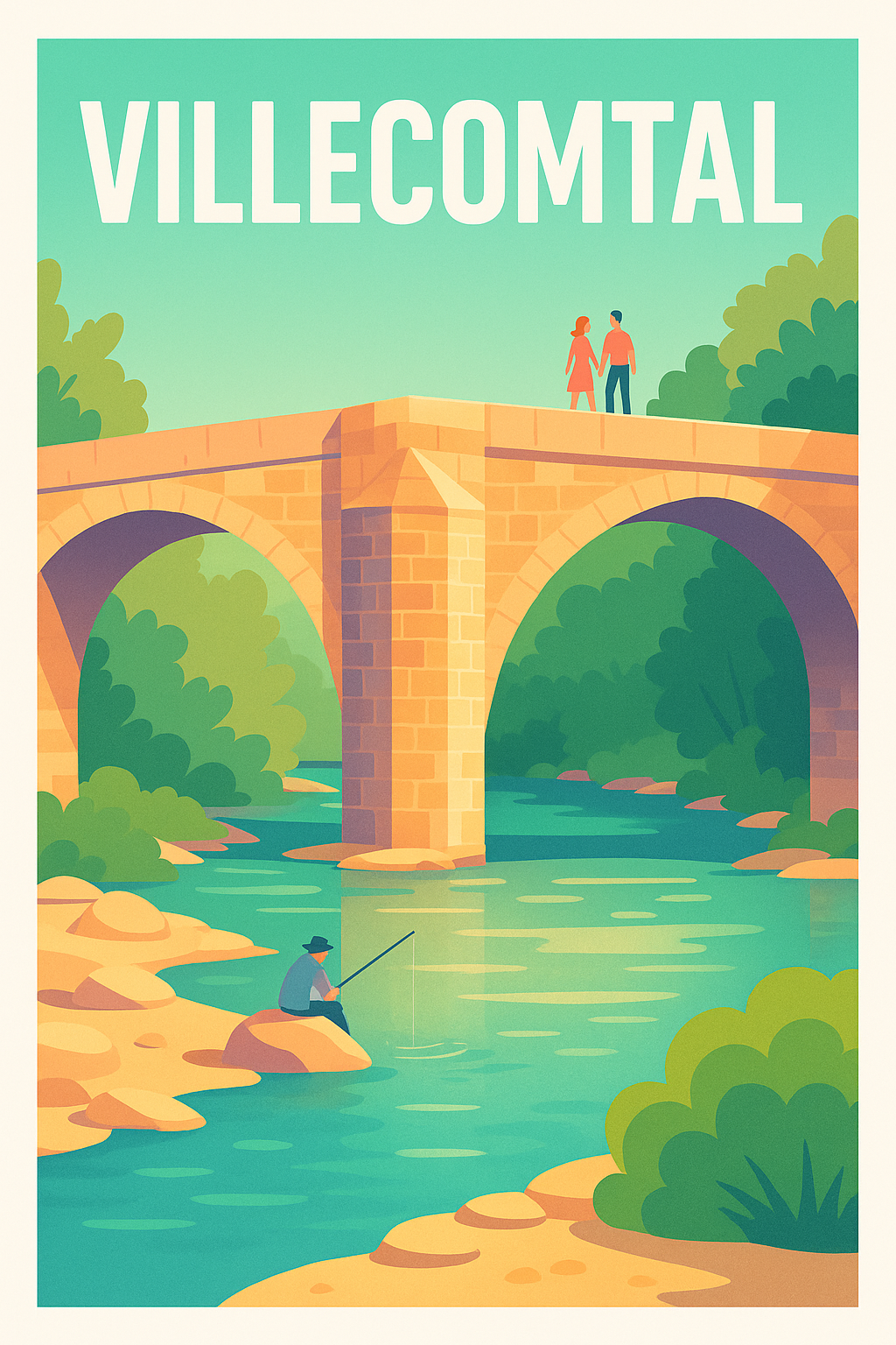 Affiche Villecomtal — Tranquillité au fil de l'eau · poster d'art de Villecomtal
