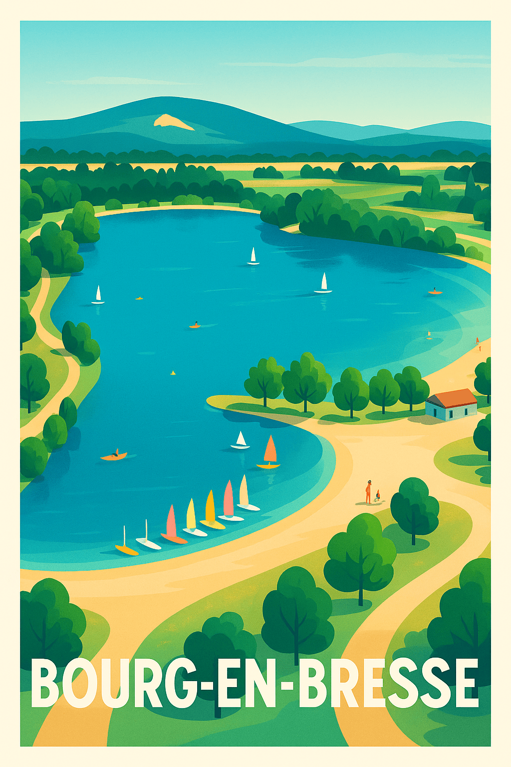 Affiche Bourg-en-Bresse — Évasion nature et détente au lac · poster d'art de Bourg-en-Bresse