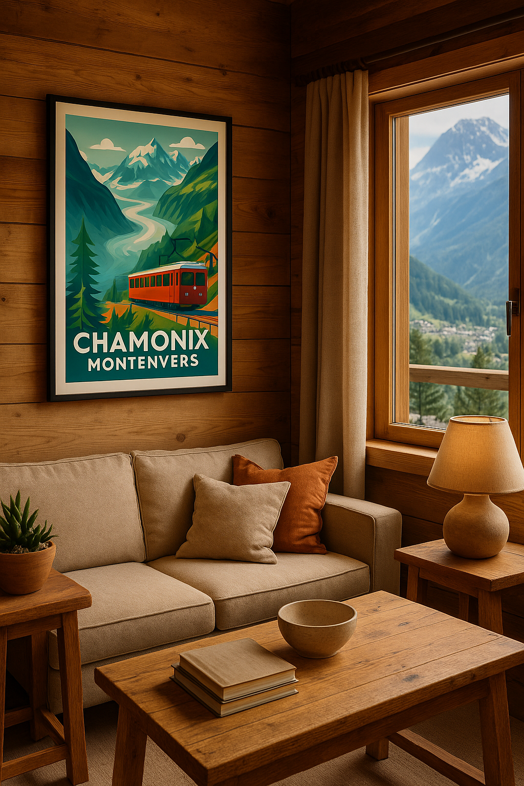 Mise en situation Affiche de Chamonix - L'escapade alpine en rouge et vert
