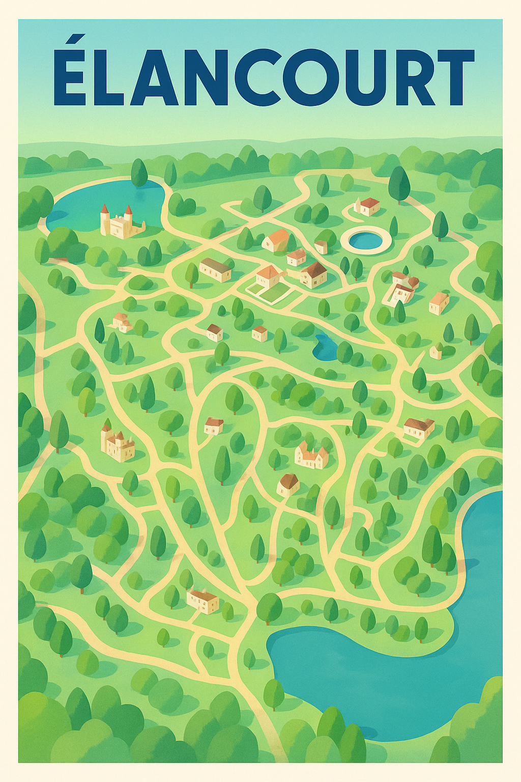 Affiche Élancourt — Carte illustrative d'un havre de verdure · poster d'art de Élancourt