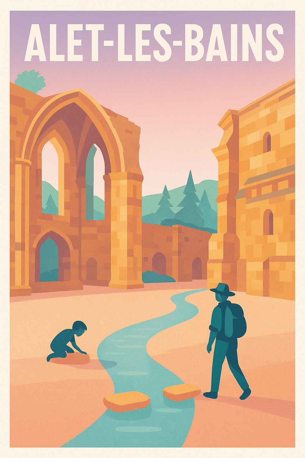 Affiche Alet-les-Bains — Tranquillité au fil de l'eau · poster d'art de Alet-les-Bains
