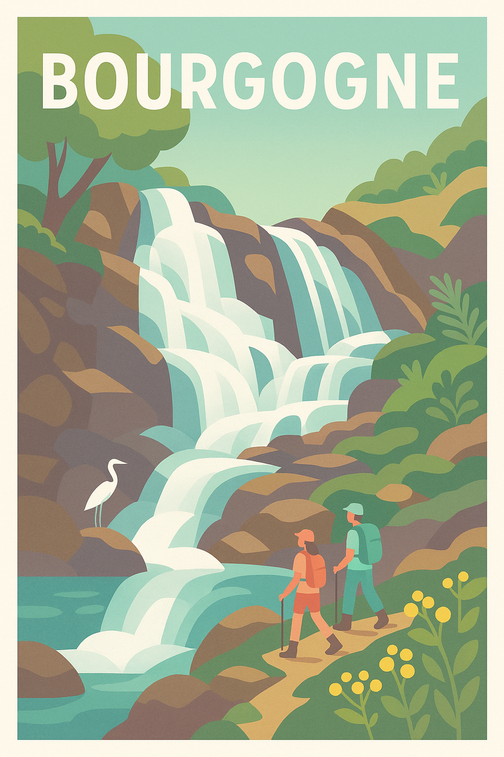 Affiche de Bourgogne - Évasion naturelle entre cascades et sentiers