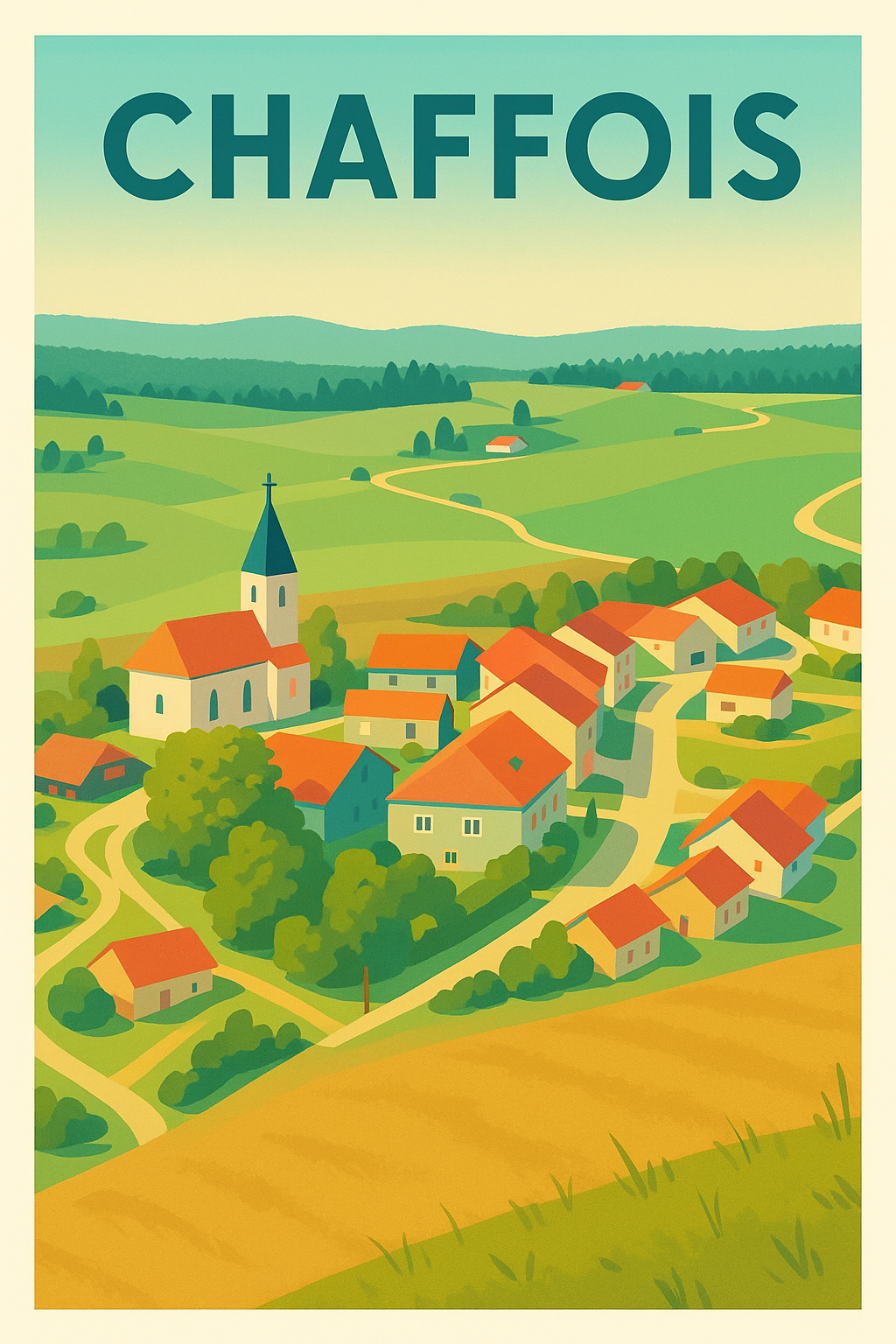 Affiche de Chaffois - L'élégance paisible d'un village jurassien