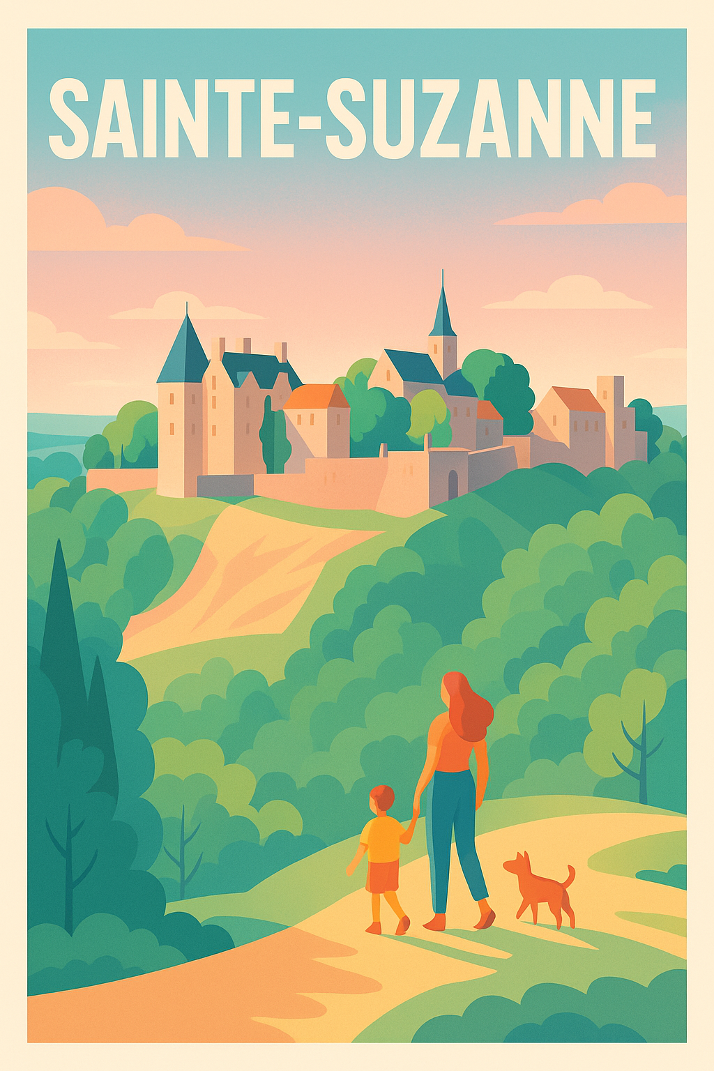 Affiche Sainte-Suzanne — Évasion bucolique et charme médiéval · poster d'art de Sainte-Suzanne