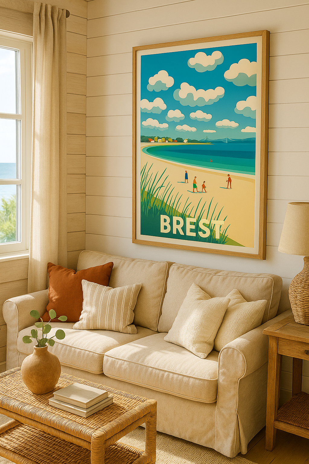 Mise en situation Affiche Brest - Plage et ciel azur en bord de mer