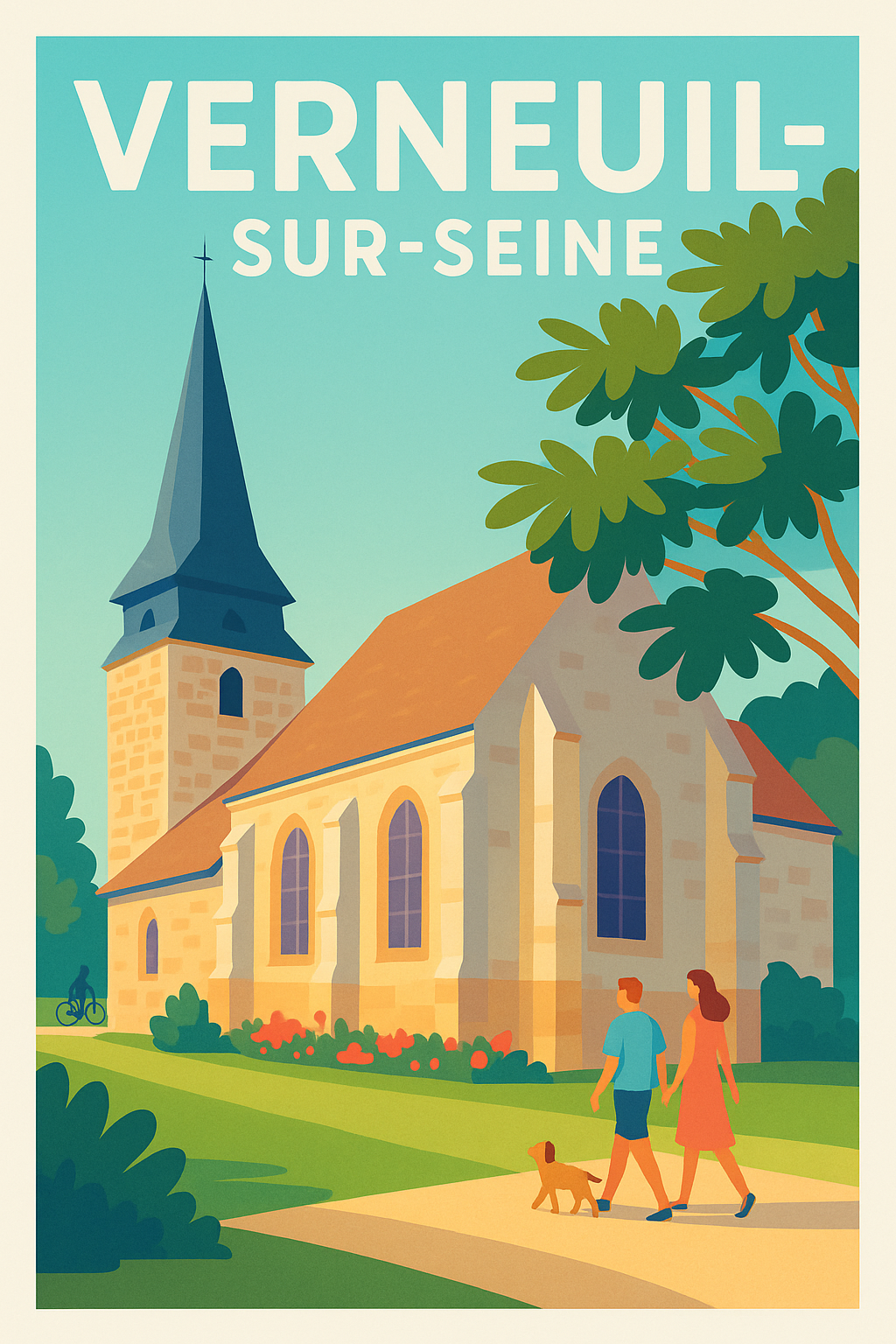 Affiche de Verneuil-sur-Seine - L'église au cœur d'un village paisible