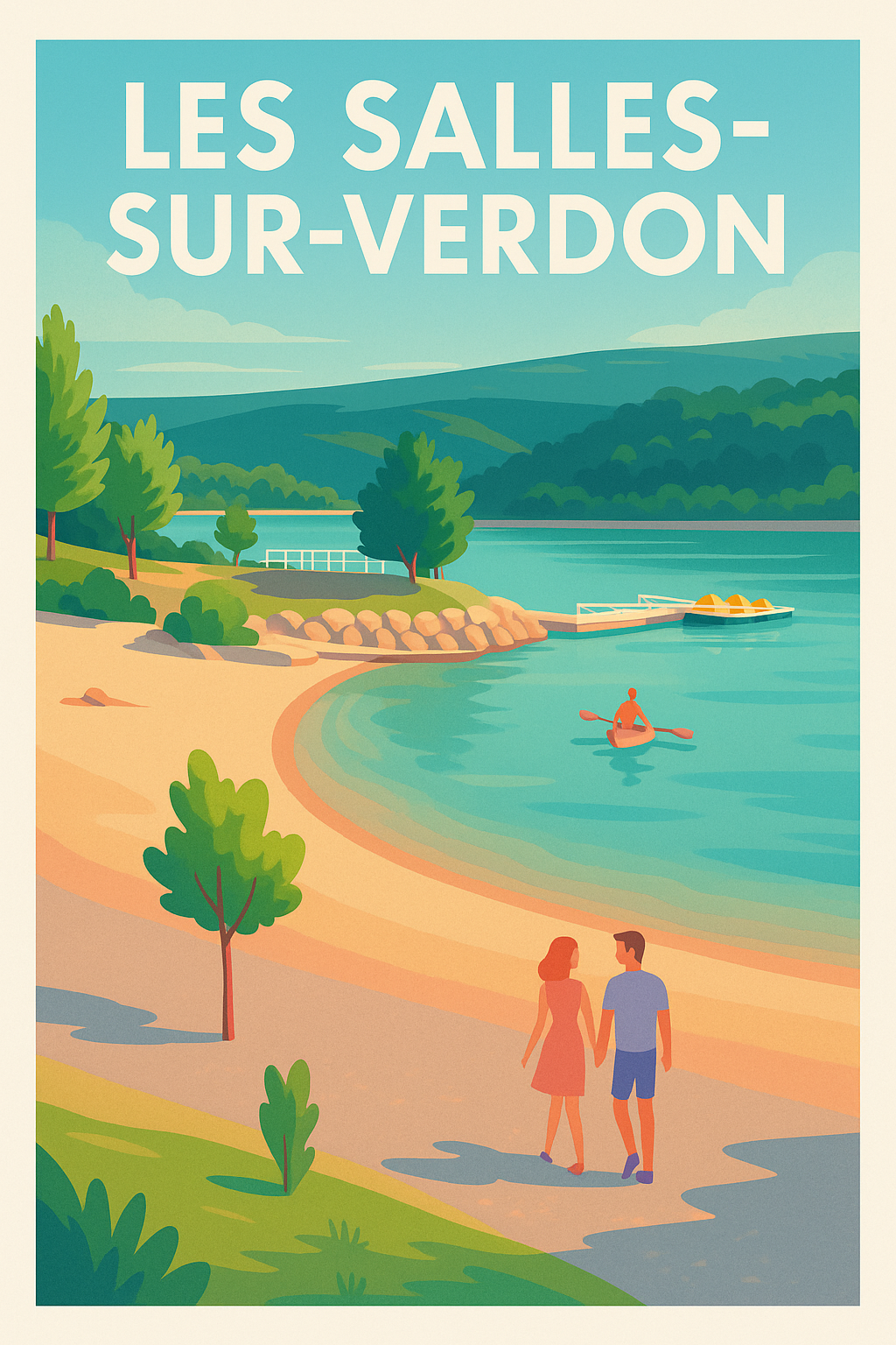 Affiche Les-Salles-sur-Verdon — Évasion romantique au bord de l'eau · poster d'art de Les-Salles-sur-Verdon