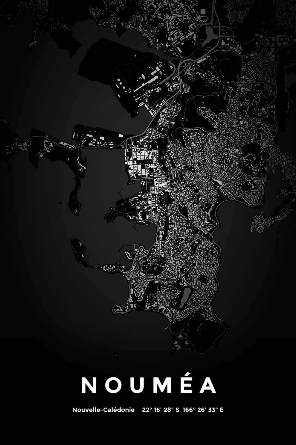 Carte de Nouméa nuit - Affiche personnalisée