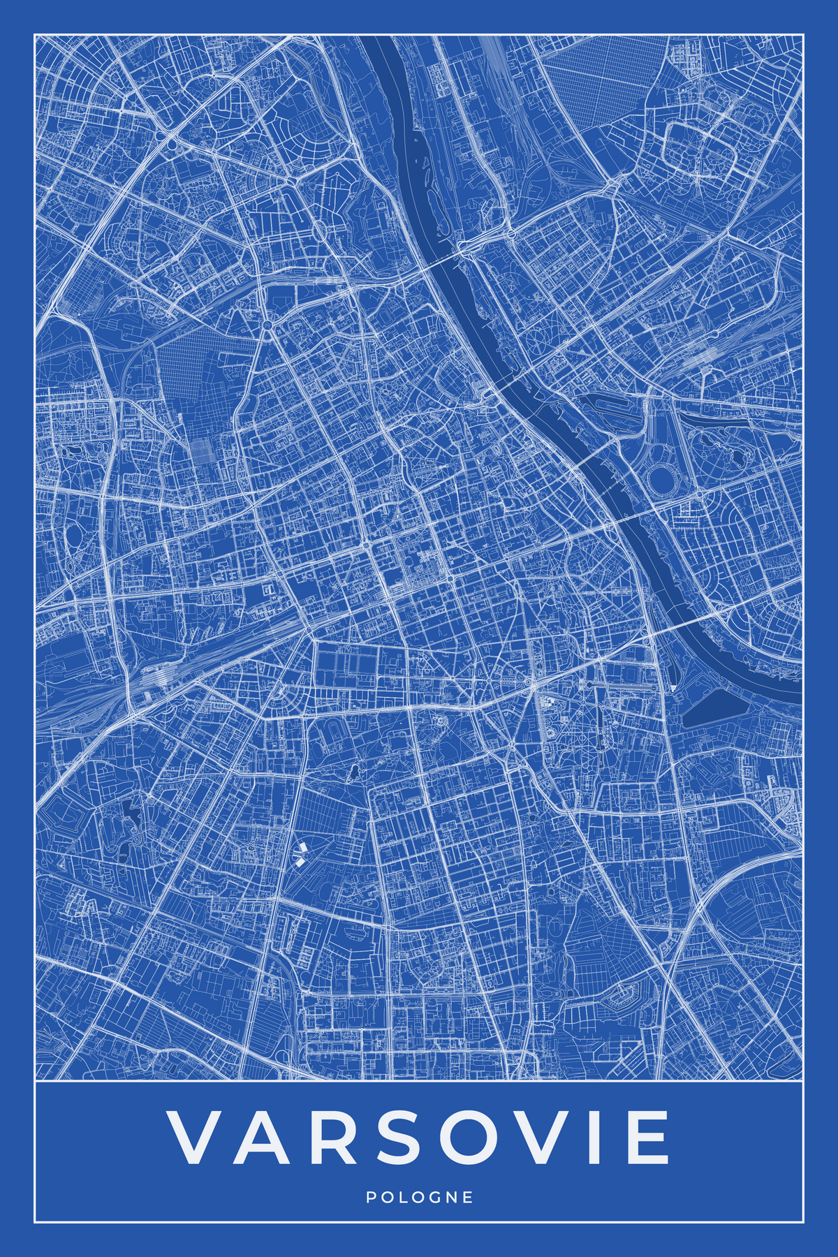 Carte de Varsovie bleue - Affiche personnalisée