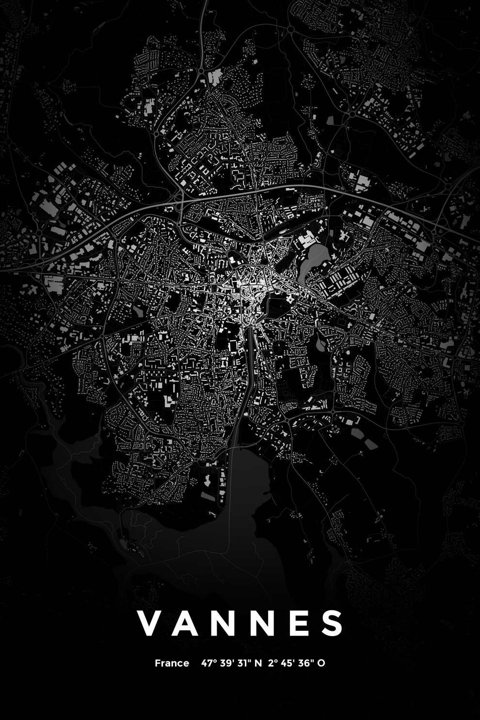 Carte de Vannes nuit - Affiche personnalisée