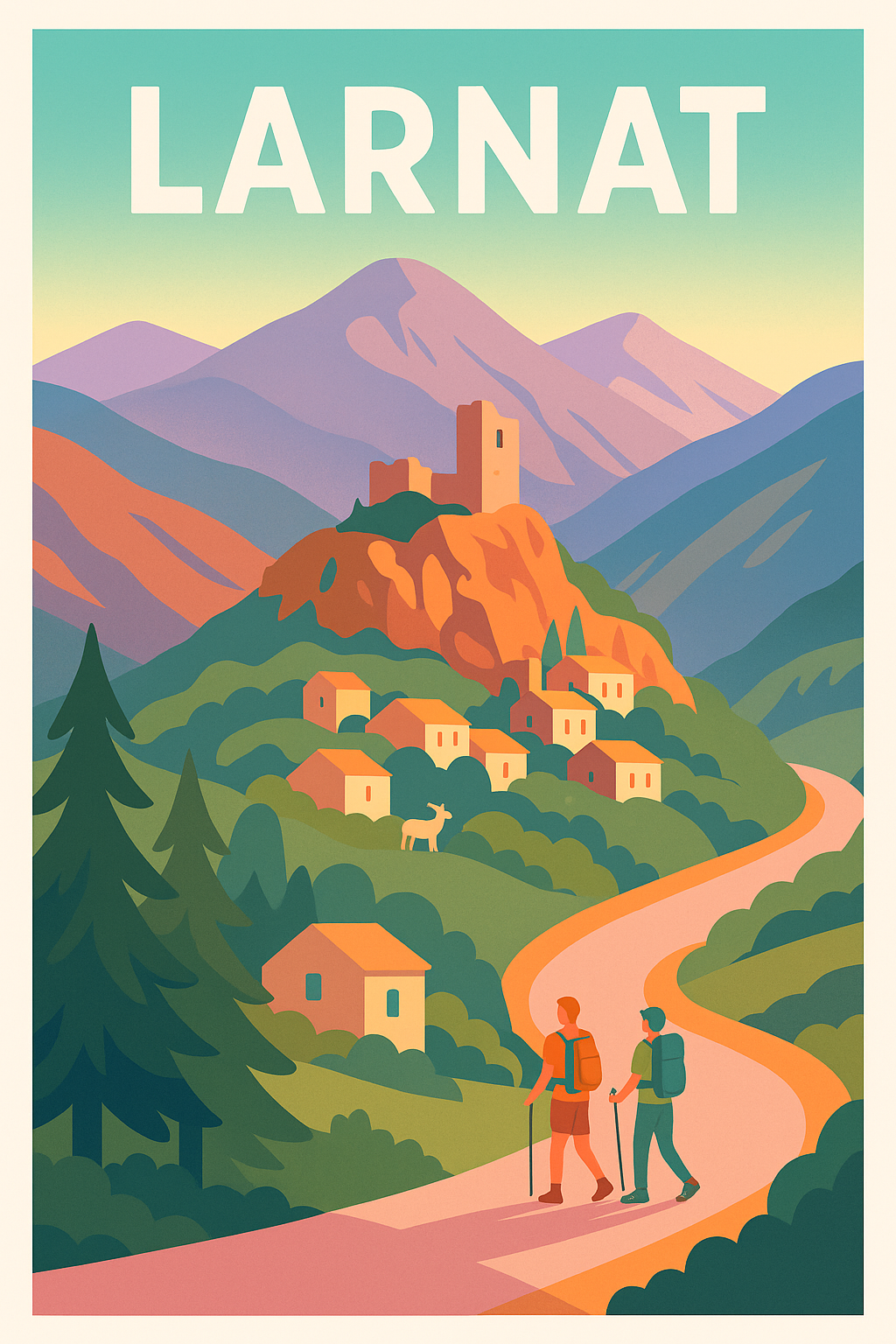 Affiche de Larnat - Invitation à la randonnée en montagne