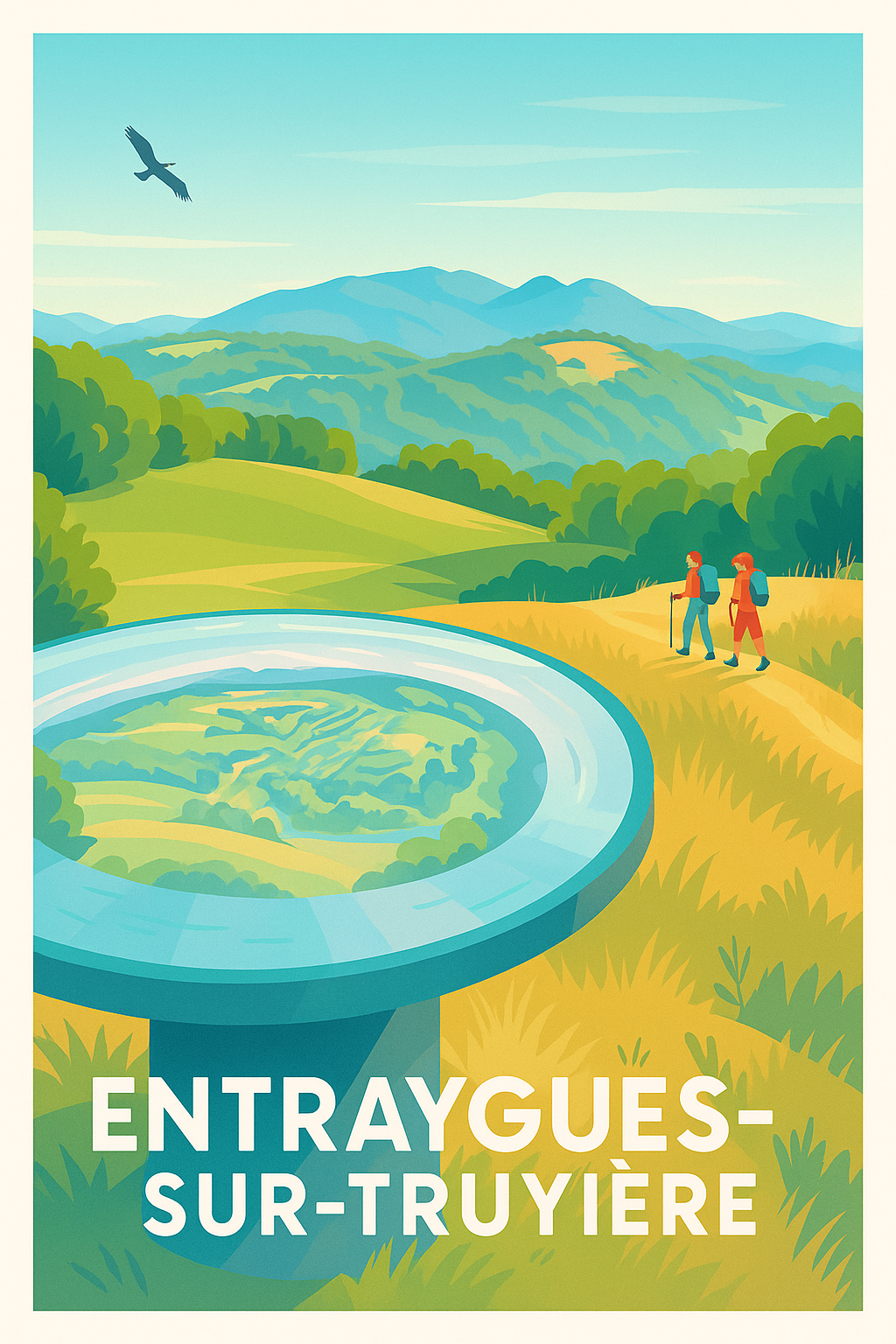 Affiche Entraygues-sur-Truyère — Invitation à la randonnée et à la nature · poster d'art de Entraygues-sur-Truyère