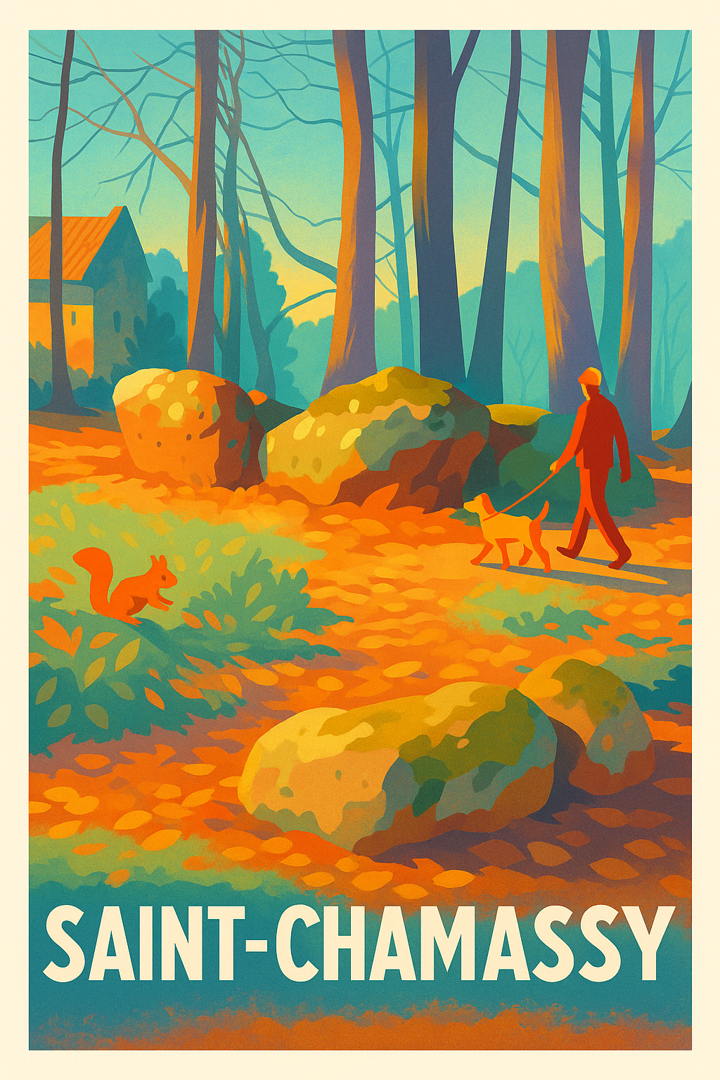 Affiche Saint-Chamassy — Promenade paisible en forêt d'automne · poster d'art de Saint-Chamassy