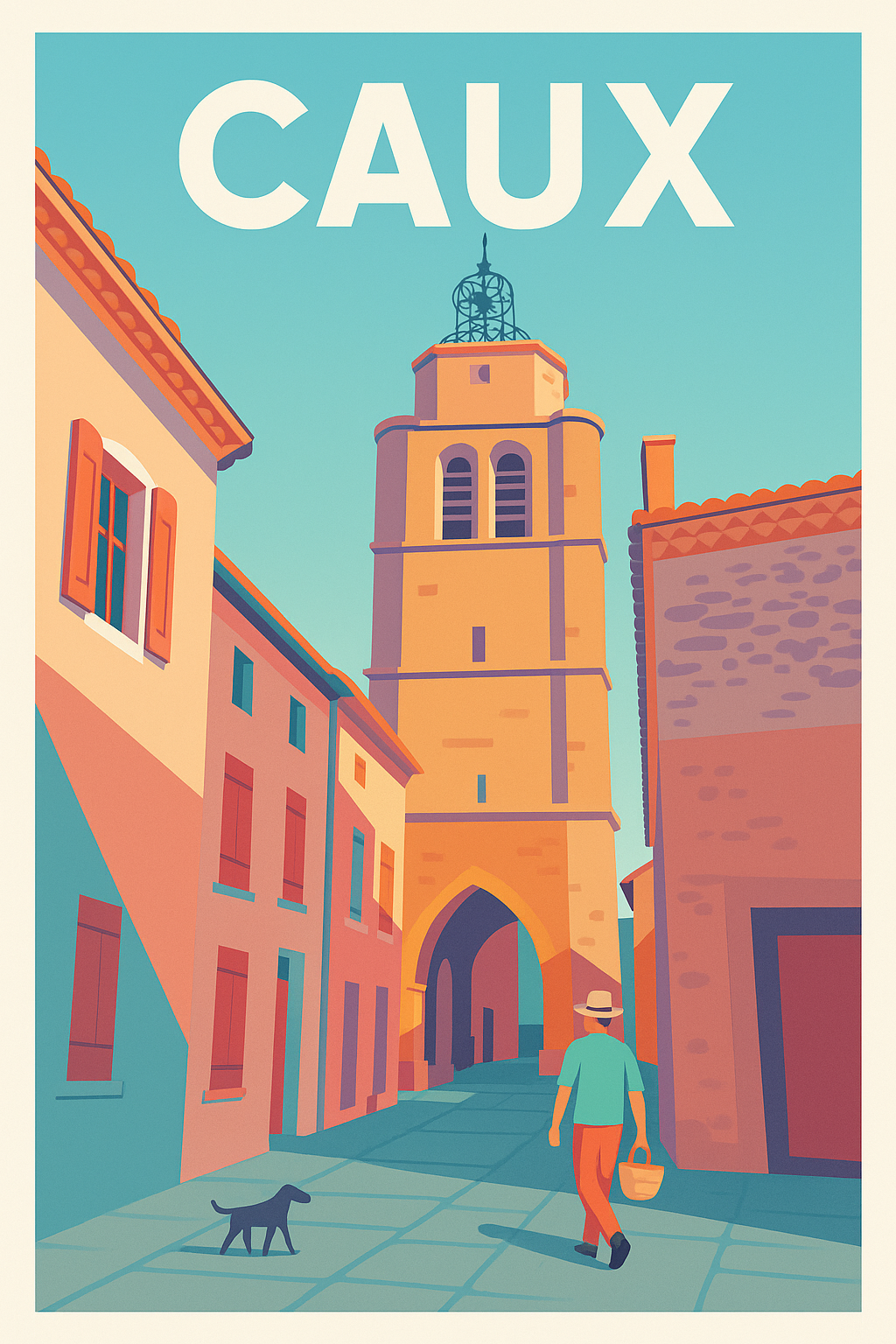 Affiche de Caux - Promenade ensoleillée dans un village pittoresque