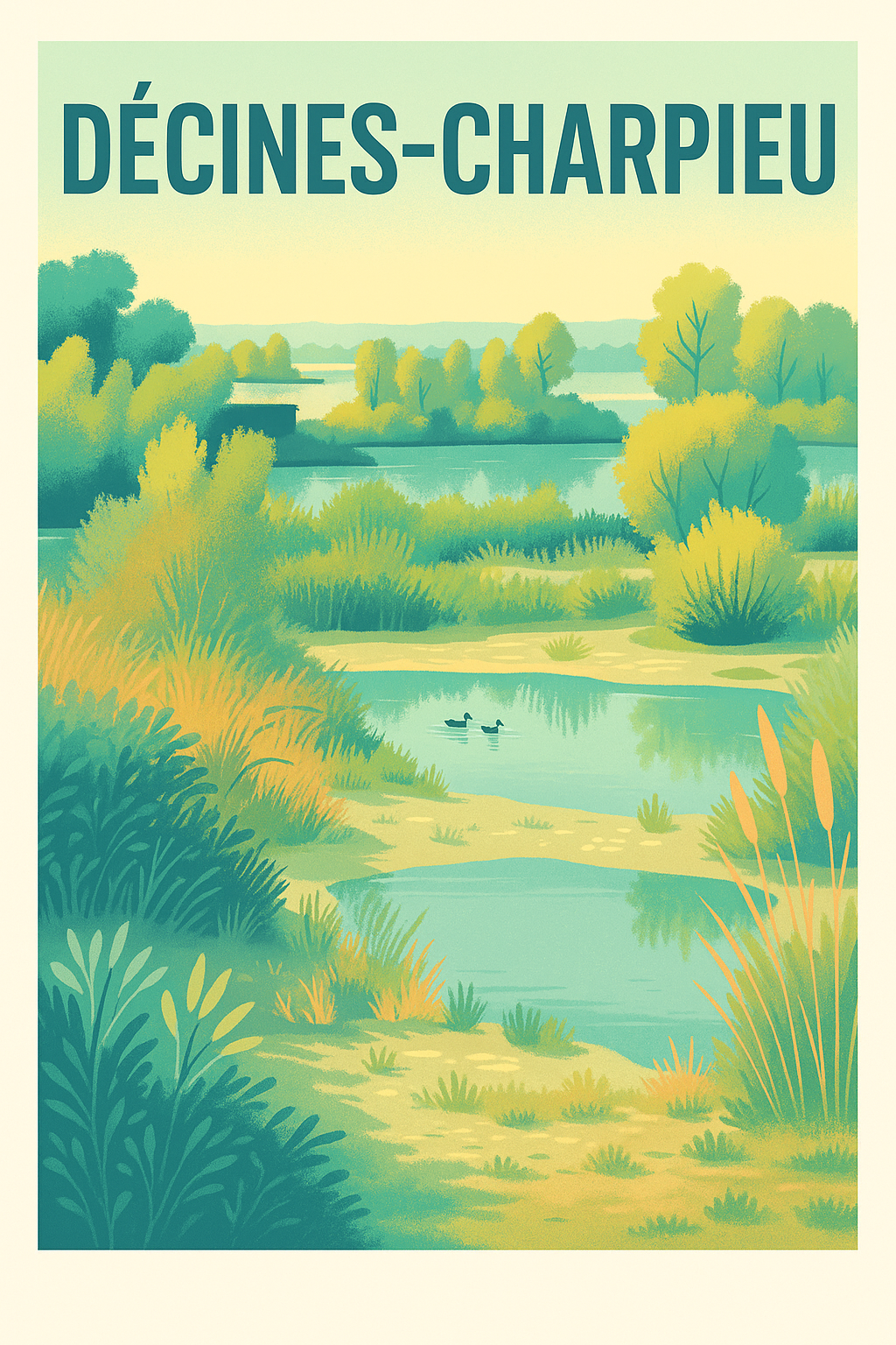 Affiche Décines-Charpieu — Nature et Sérénité au Bord de l'eau · poster d'art de Décines-Charpieu