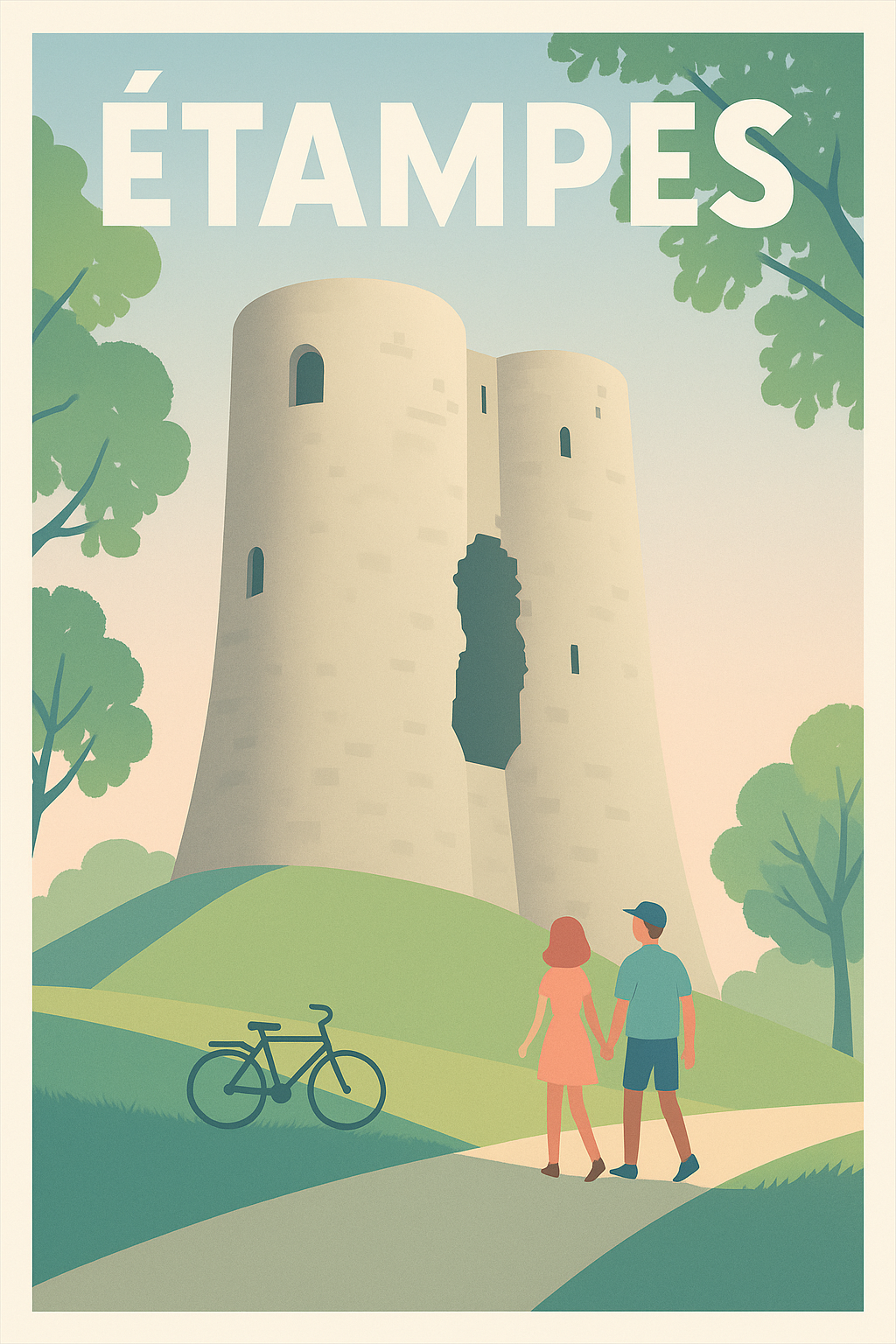 Affiche Étampes — Promenade romantique au pied du Donjon · poster d'art de Étampes