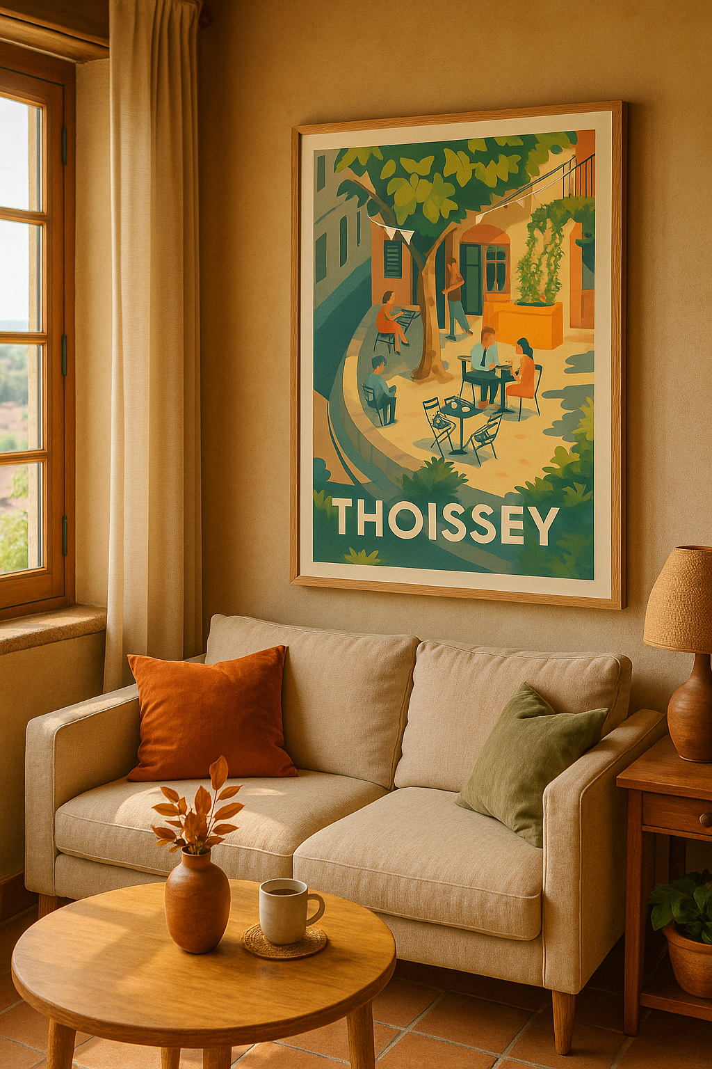 Mise en situation Affiche de Thoissey - L'élégance tranquille des terrasses ombragées
