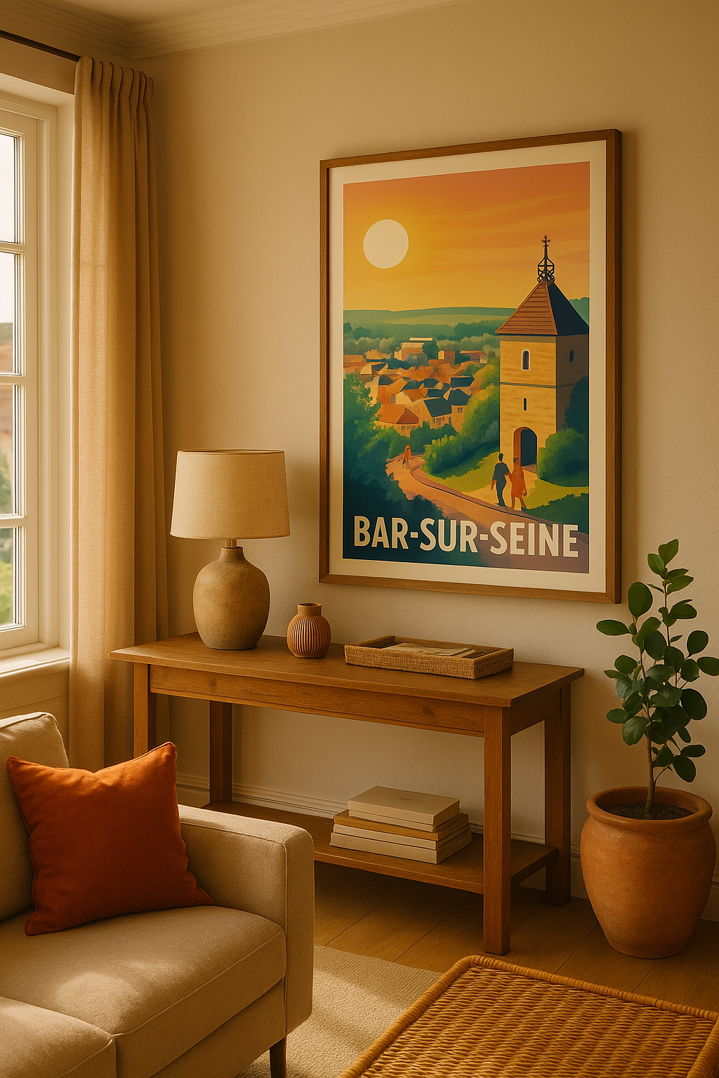 Mise en situation Affiche de Bar-sur-Seine - Promenade au coucher du soleil