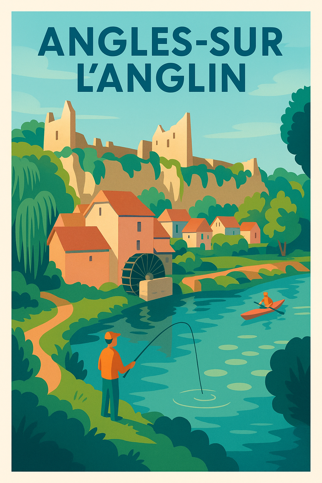 Affiche Angles-sur-l'Anglin — Charme bucolique au fil de l'eau · poster d'art de Angles-sur-l'Anglin