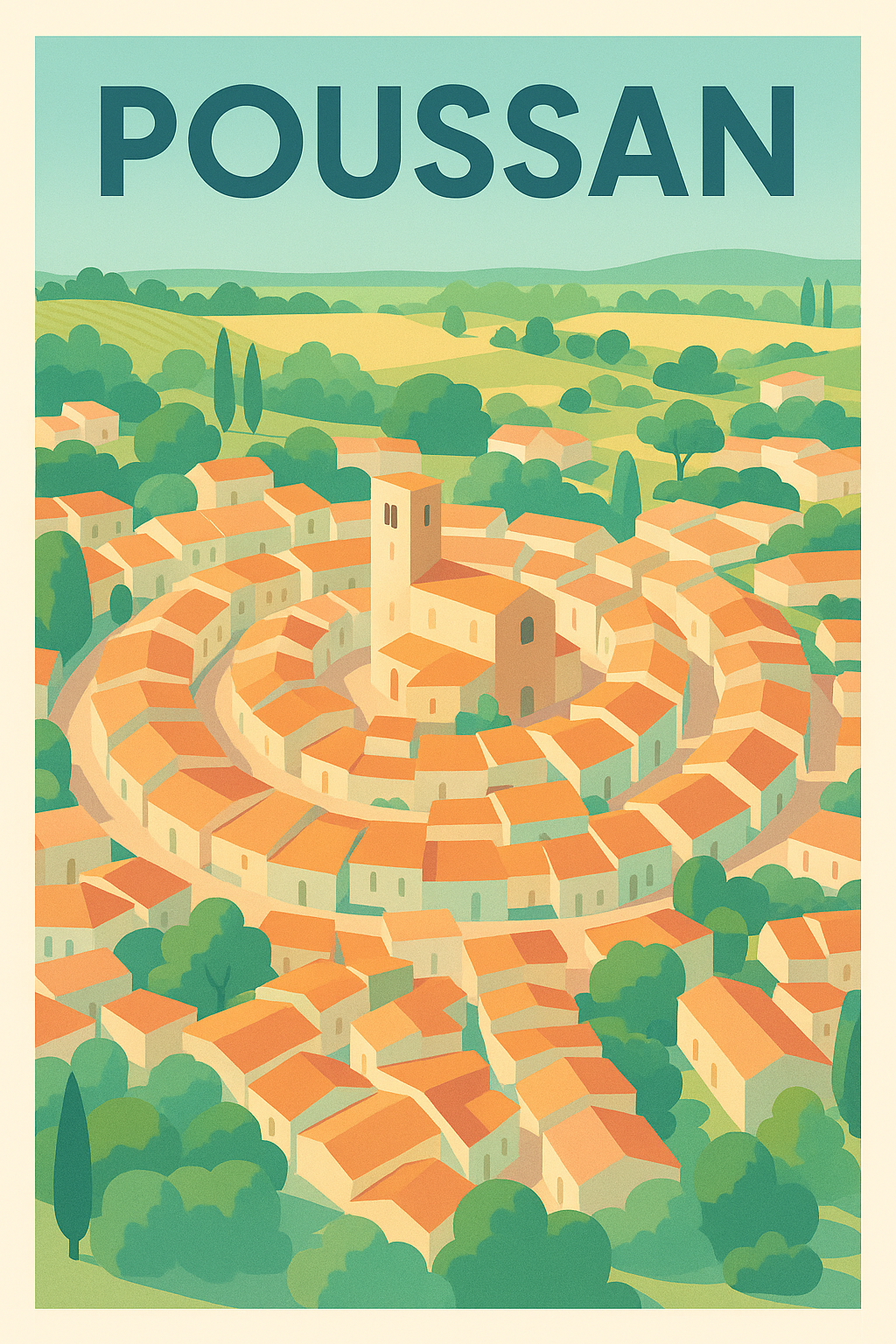Affiche de Poussan - L'élégance circulaire au cœur de l'Hérault