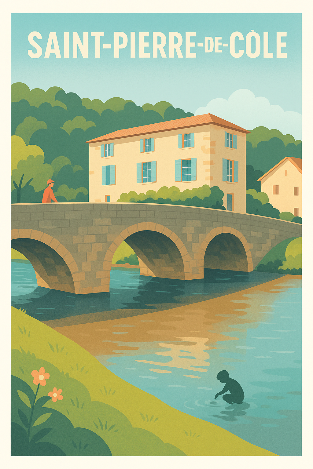 Affiche Saint-Pierre-de-Cole — Charme et sérénité au fil de l'eau · poster d'art de Saint-Pierre-de-Cole