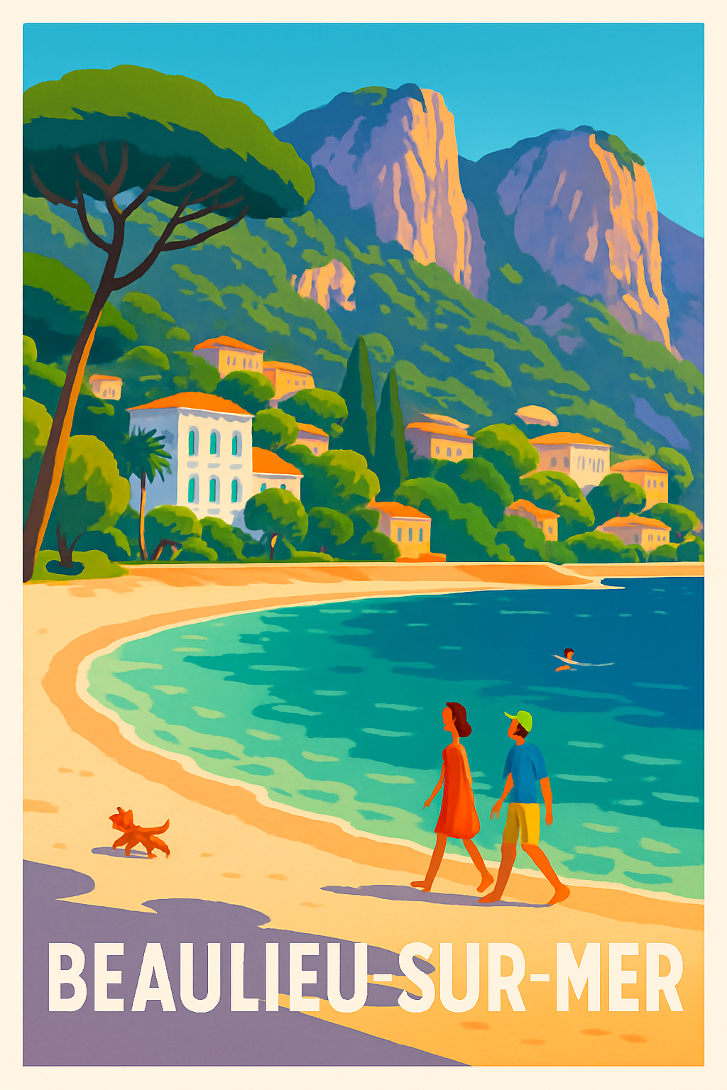 Affiche de Beaulieu-sur-Mer - Promenade en bord de mer ensoleillée