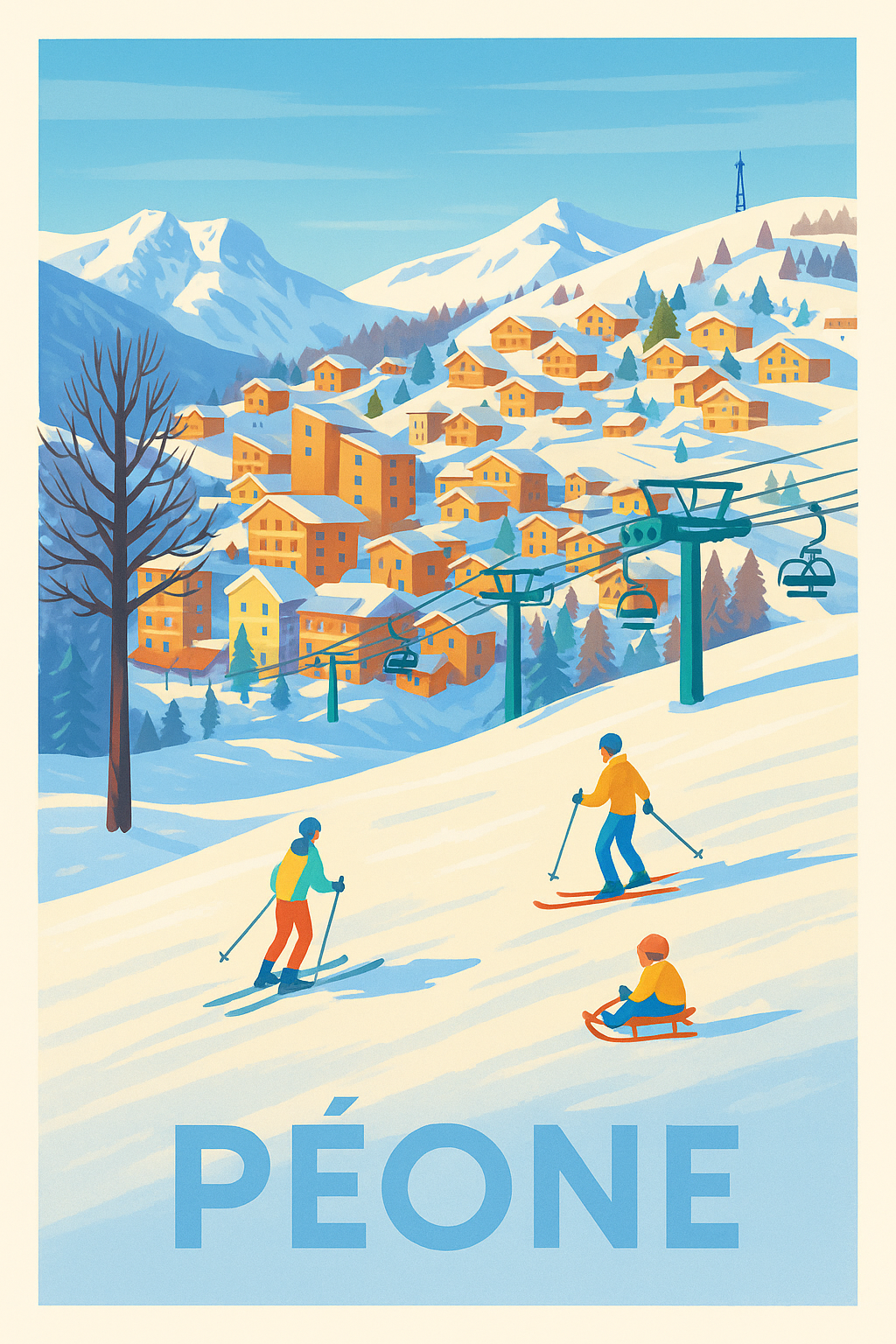 Affiche Péone — Charme et joie de la montagne enneigée · poster d'art de Péone