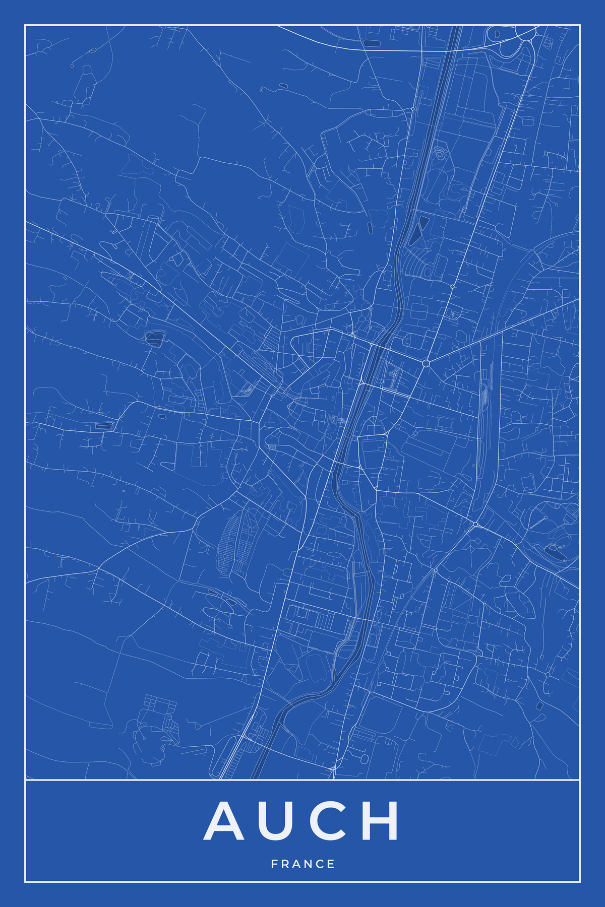 Carte d'Auch bleue - Affiche personnalisée